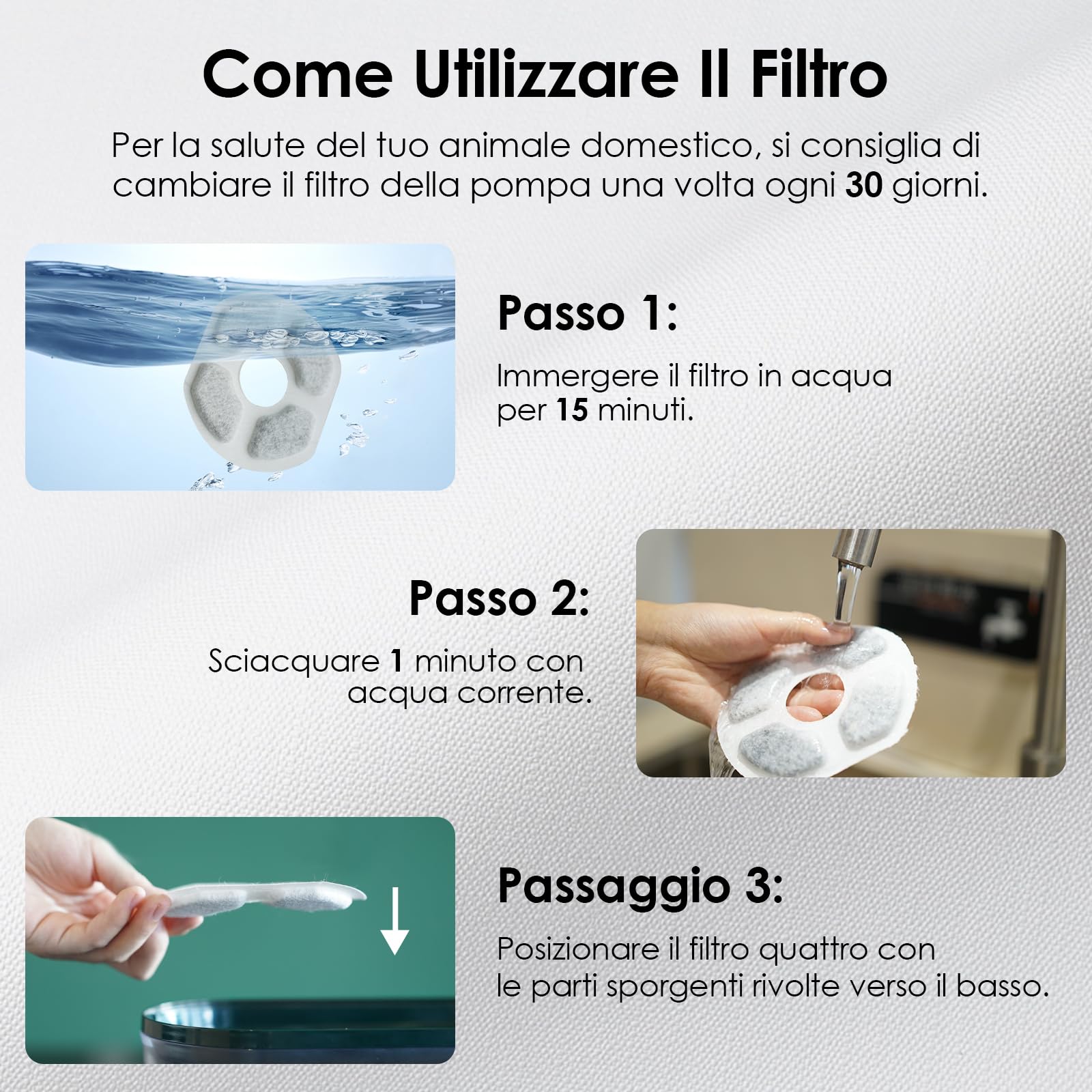 Filtri per fontanella per gatti Minthouz P017, 6 pezzi Filtro di ricambio con carbone attivo per fontana gatti(con spazzola per la pulizia)