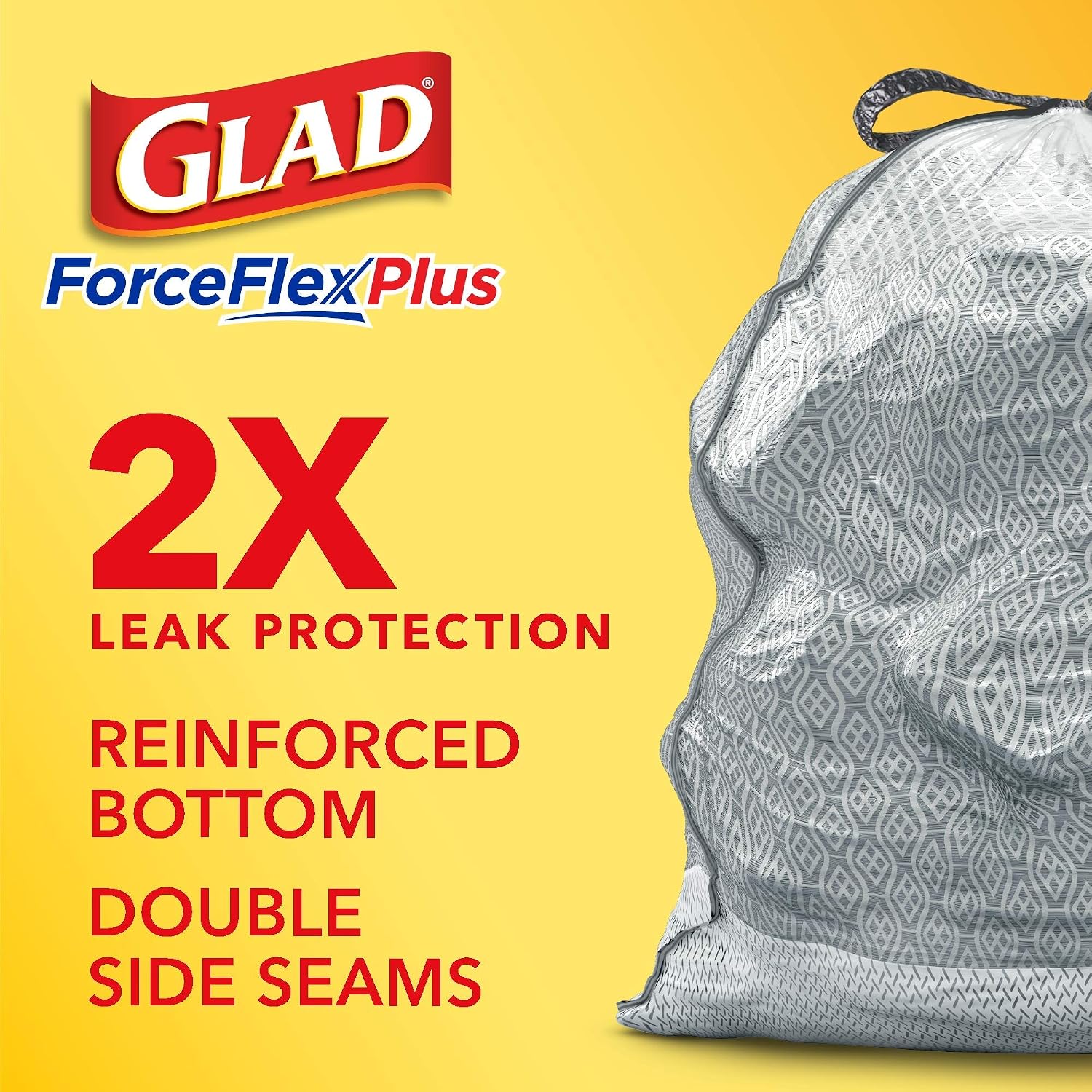 Glad Force Flex Plus Tall Kitchen Drawstring Trash Bags - 13 Gallon Grey Trash Bag, Gain Original – 42 Count