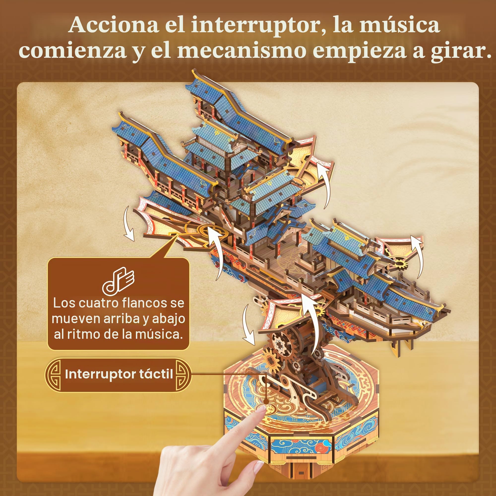 Tonecheer Puzzle de Madera 3D para Adultos, Kit de construcción de Barco de Madera con música, dirigible de fantasía y componentes móviles（Viajero del Viento）