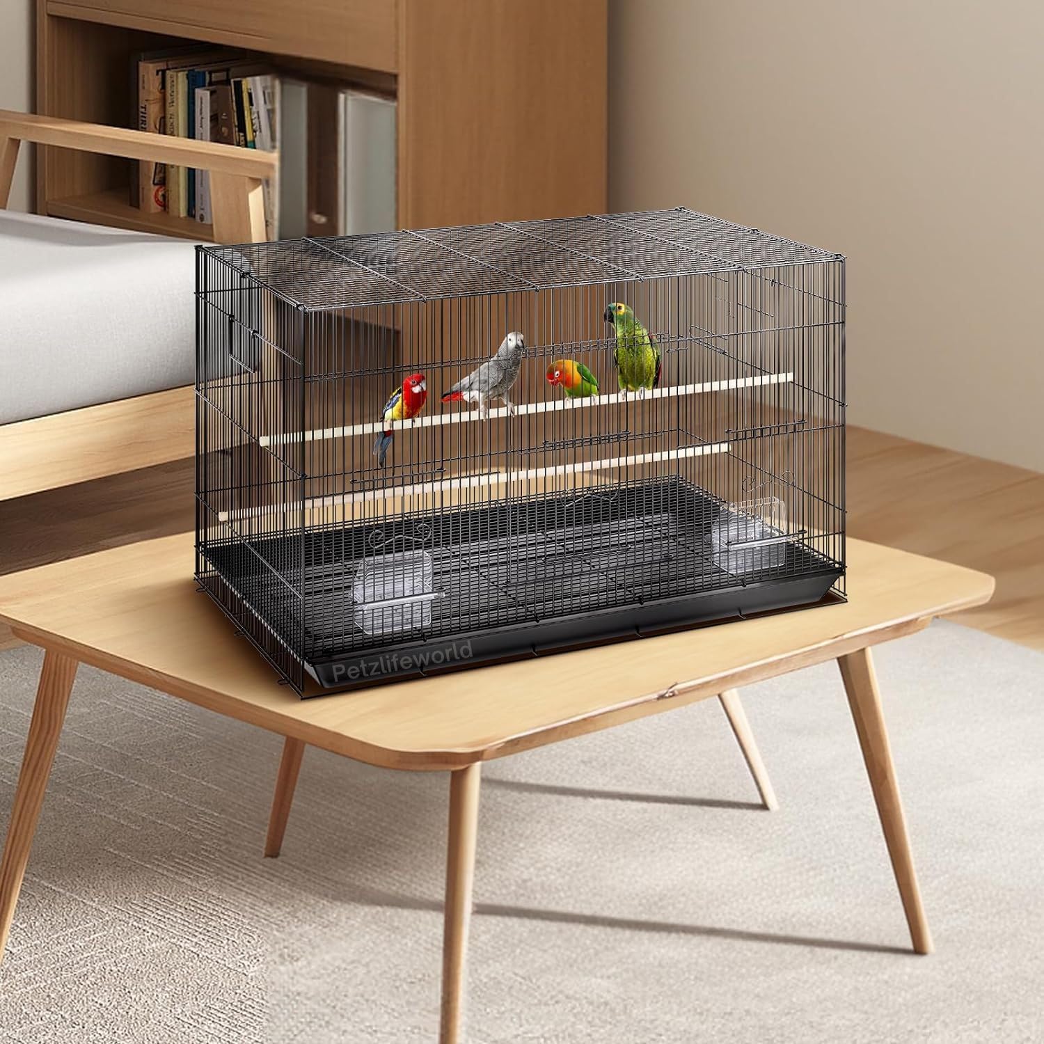 VAYINATO 2 Feet Black Powder Coated Birds Cage with 2 Wooden Perches, 2 Feeding Cup & 2 Bird Rings Suitable for All Small Birds and Love Birds 3