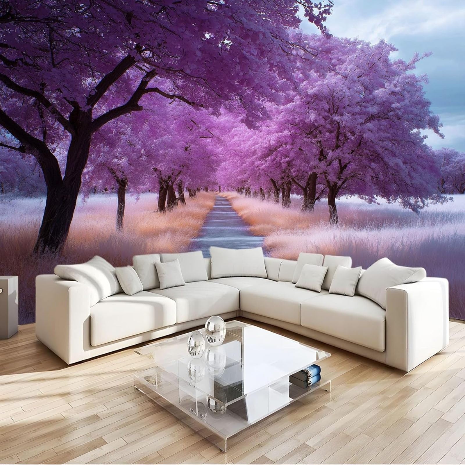 hgjdjhnf Photo Wallpaper Nature Trees Landscape wall Mural Modern wall Bedroom Living Room wall Wallpaper, Purple, 430cm x 300cm