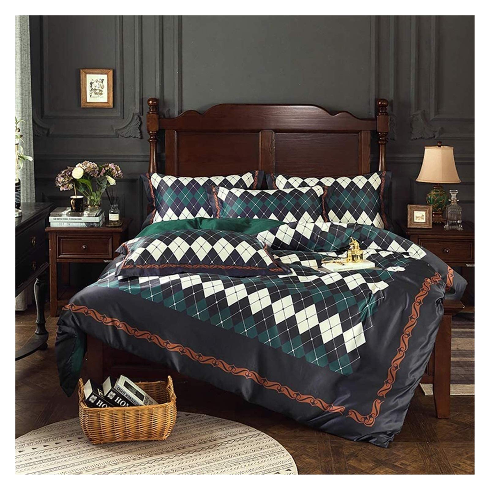 Drap de lit en soie anti-plis et housse de couette satin jaune 4 pièces