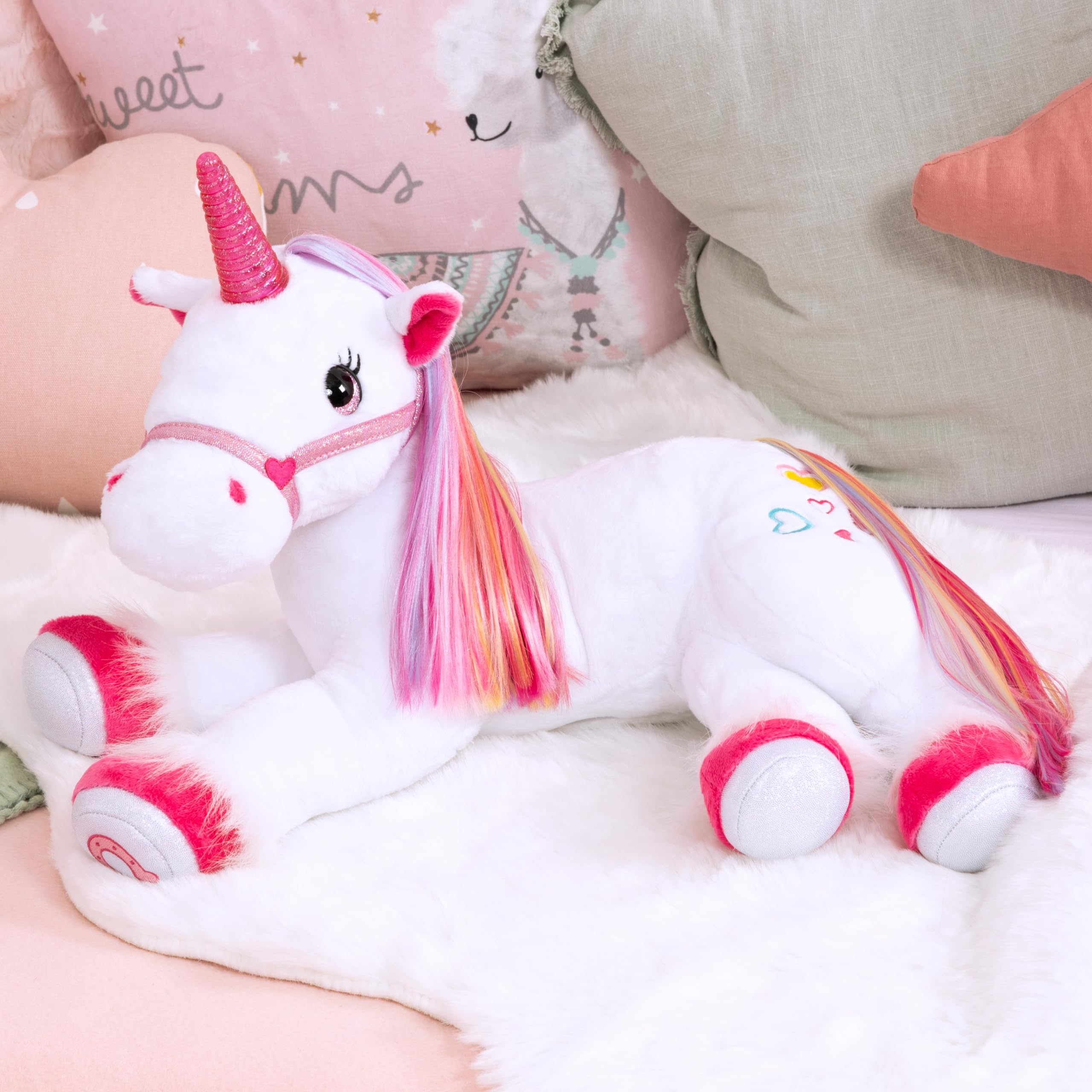 Bayer Design Peluche Juguete Unicornio con luz y Sonido, Interactivo | blanco