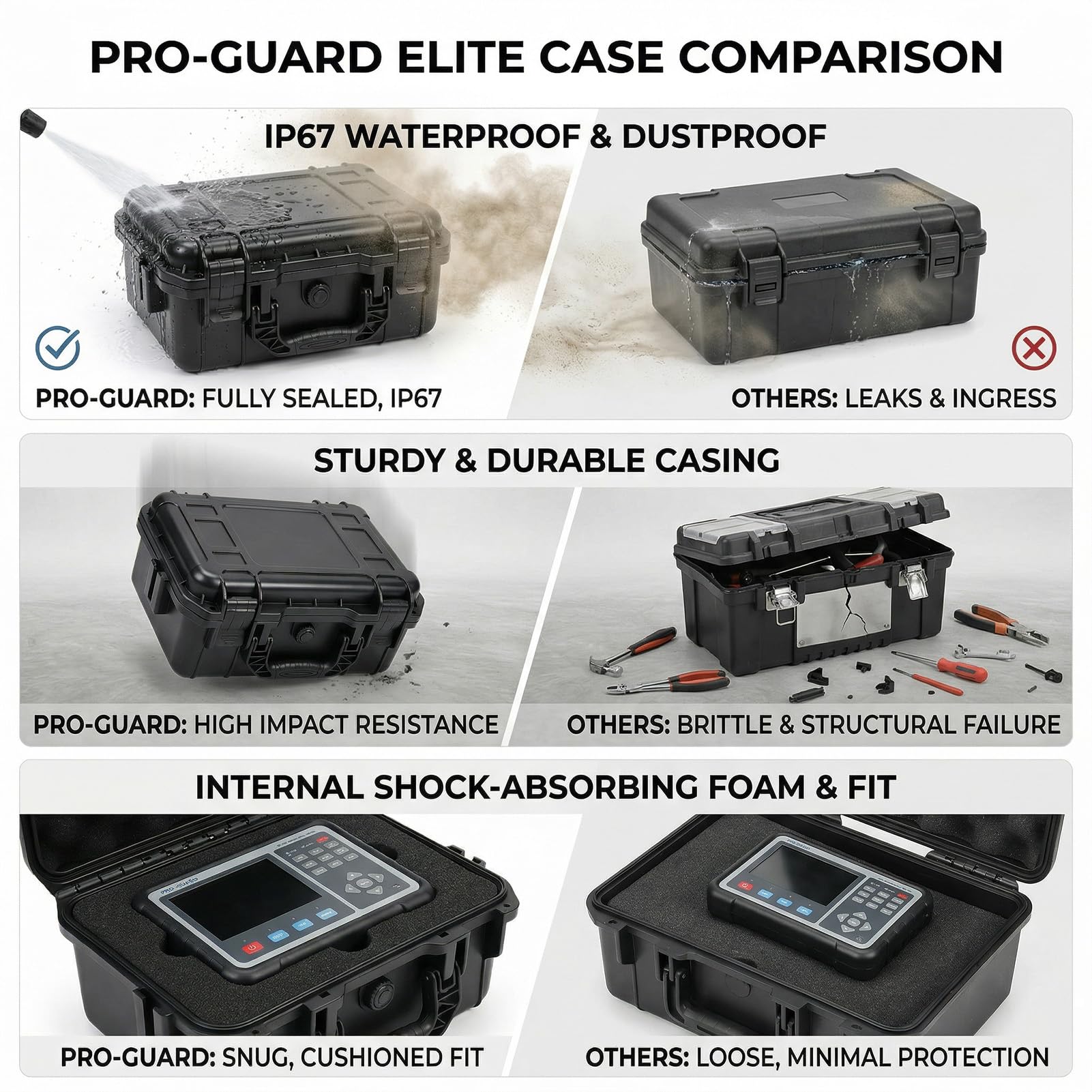 Survival-Aufbewahrungsbox IP67 Wasserdicht Outdoor Stoßfest Aufbewahrungskoffer mit Schaumstoff für Outdoor-Aktivitäten Reisen Zuhause (270 × 215 × 123 mm)