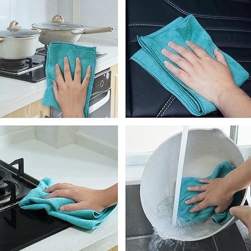 Miniatura 4 de CHEER MIC Paños de limpieza de microfibra para cocina y coches reutilizables y lavables paquete de 24 azulblancogris 16 pulgadas de largo x 12