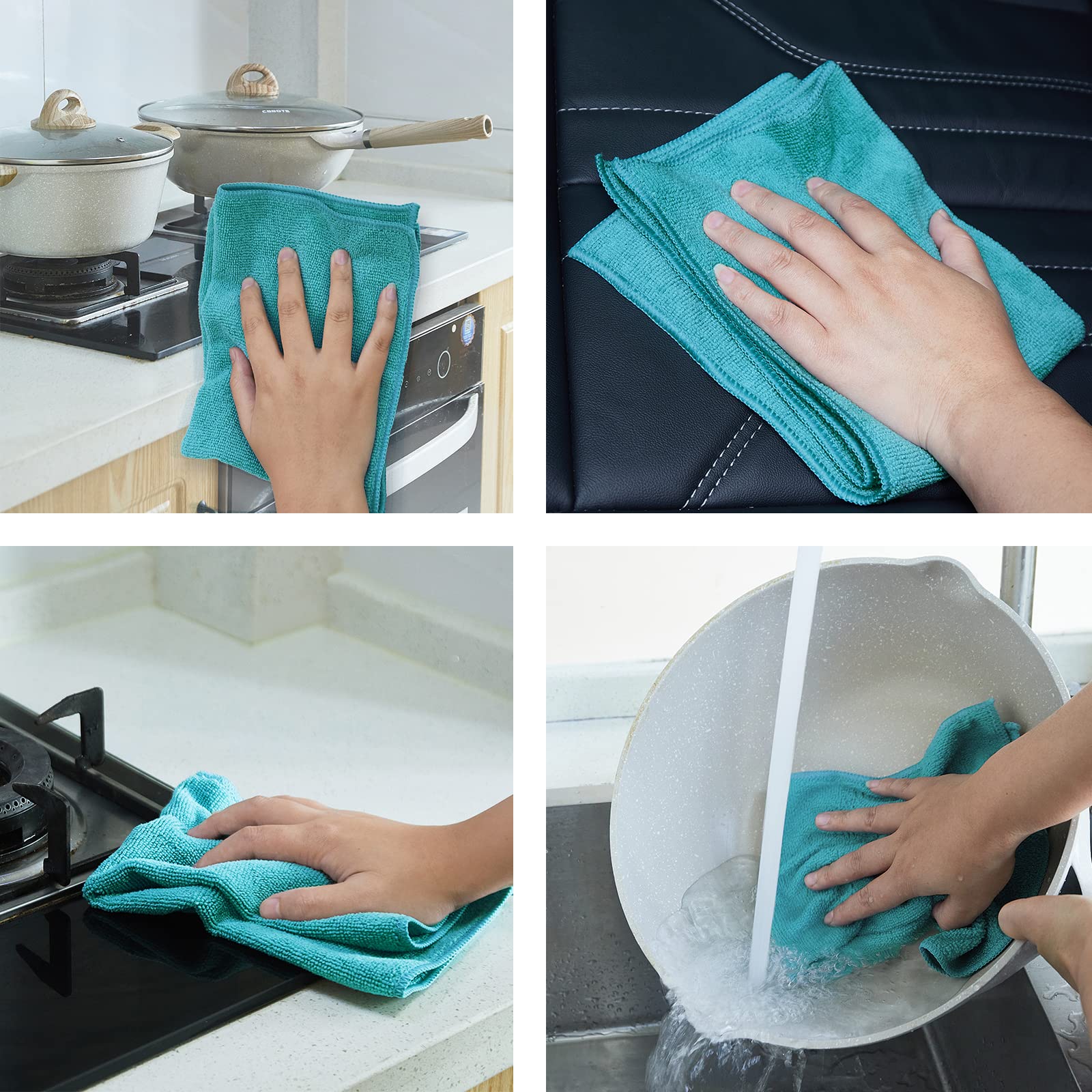 Paños de limpieza de microfibra para cocina y coches, reutilizables y lavables, paquete de 24, azul/blanco/gris, 16 pulgadas de largo x 12 pulgadas de ancho (24)