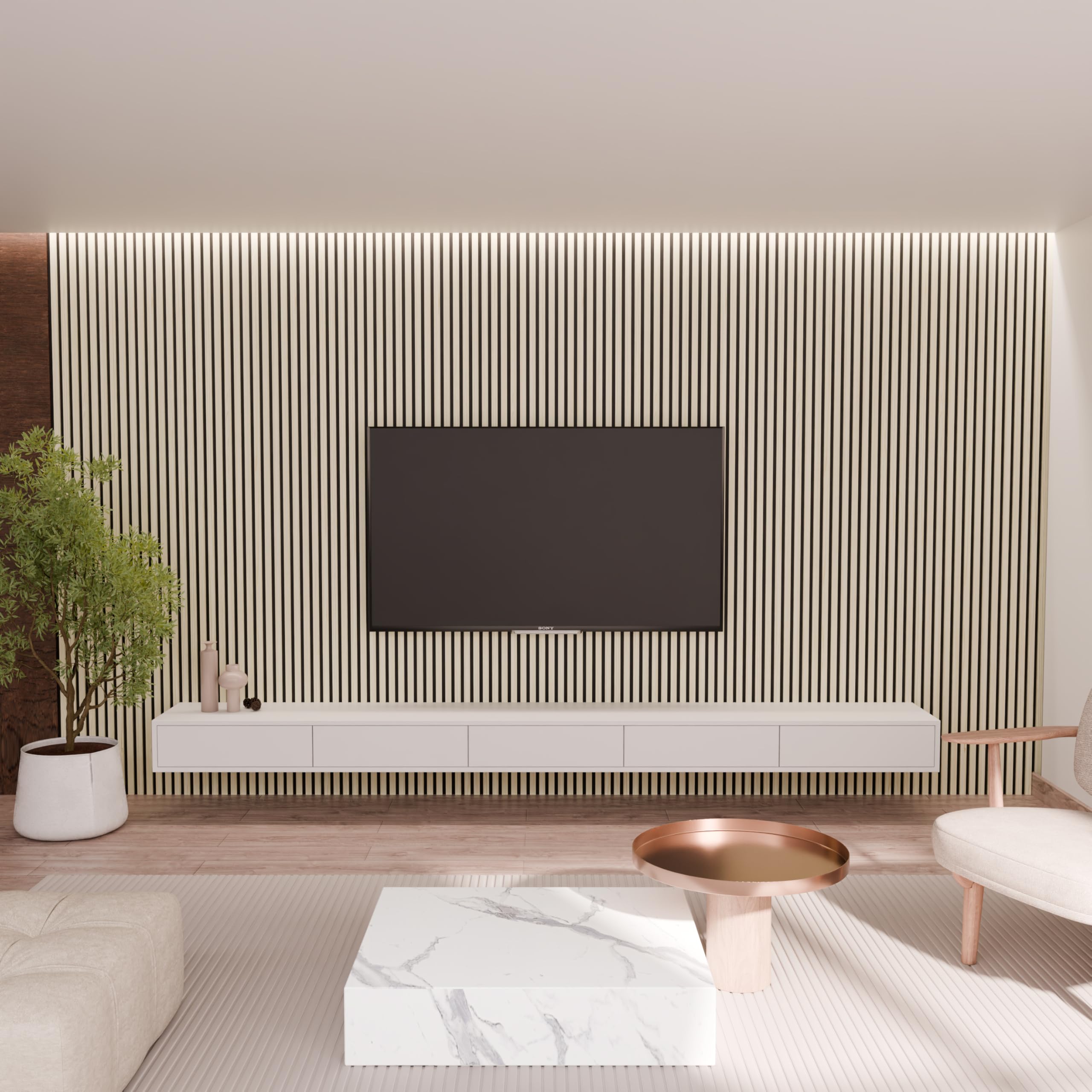 Panneau Acoustique Mural Chêne – Lot de 4 Panneaux Muraux à Lattes MDF Finition Bois – Revêtement Mural Décoratif & Correction Acoustique – Salon, Chambre, Bureau, Home Studio – 240 x 60 cm, 11 mm | Décoration murale et correction acoustique en un seul pr