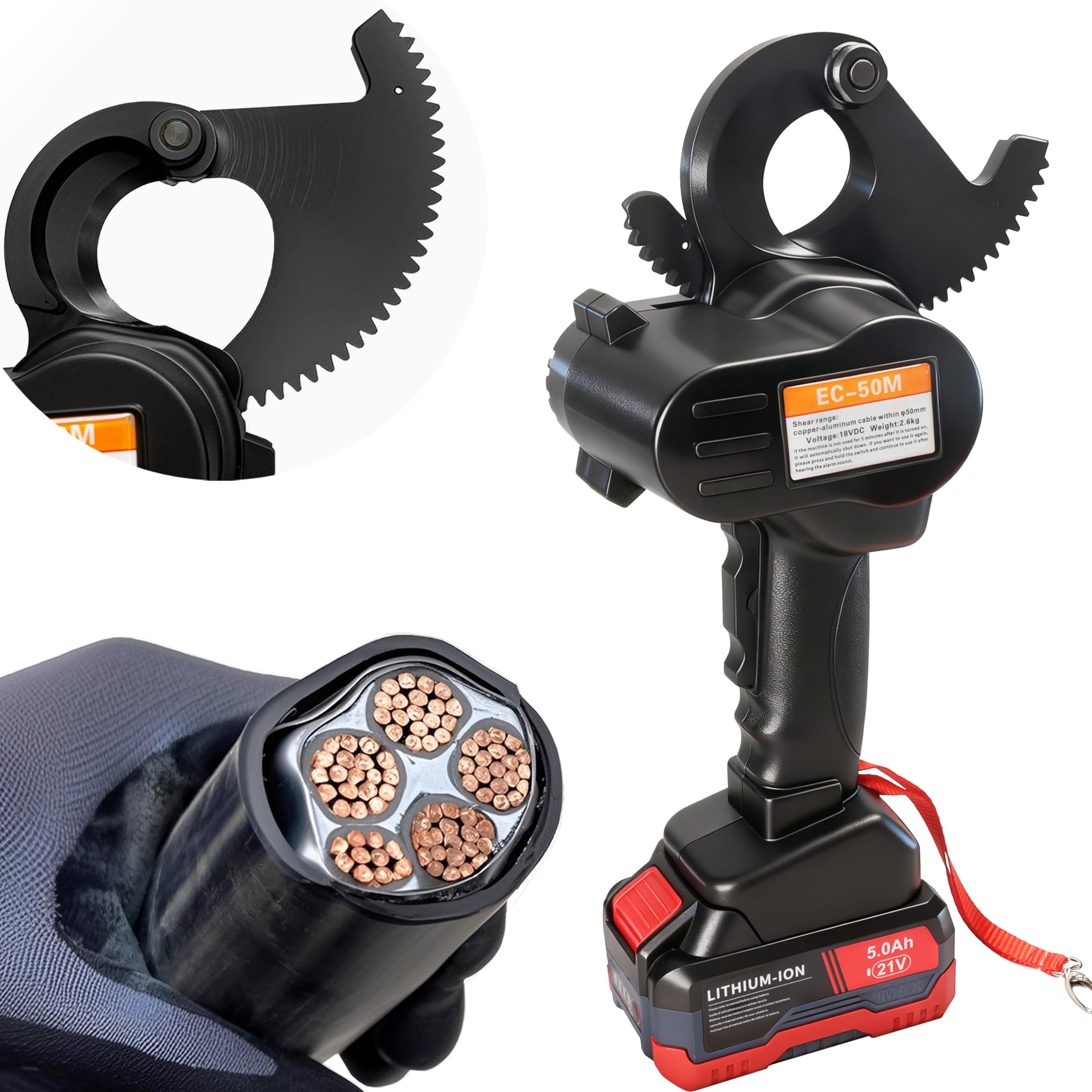 Battery Ratchet Cable Cutters Heavy Duty Electric Ratcheting Wire Cutters(1000 MCM Copper/1250 MCM Aluminum) Professional Electrical Portable Cable