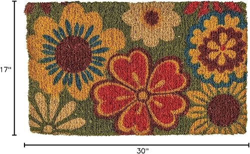 Miniatura 3 de Felpudo de flores de verano, hecho a mano, fibra de coco natural, tapete de entrada para uso en interiores o exteriores, 17 x 30 pulgadas