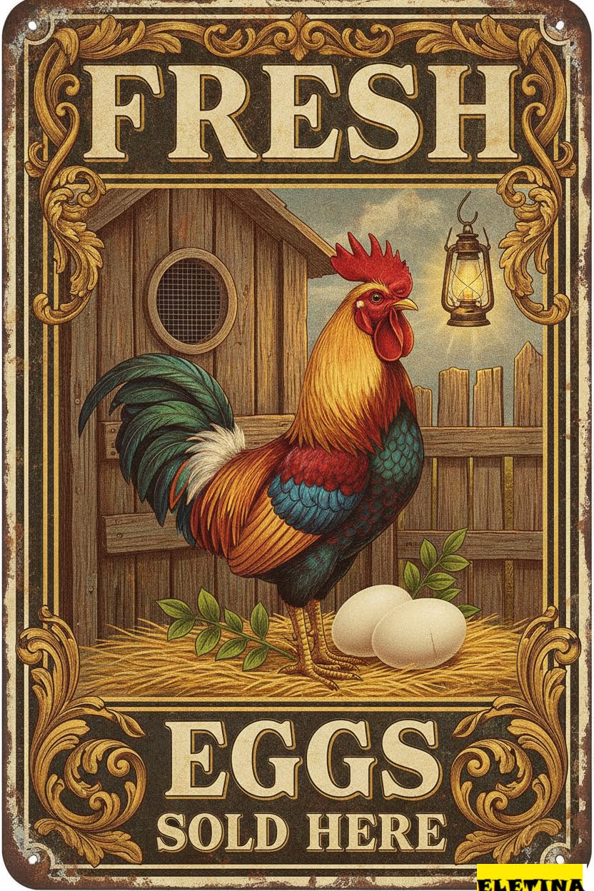 Personalized Sign for Man Cave Farm Chicken Coop Decor Fresh Eggs Sale Funny Vintage Metal Tin Chicken Lovers Farmers Home Garden Farm Stand Patio Kitchen 8x12in Private Property Decorative