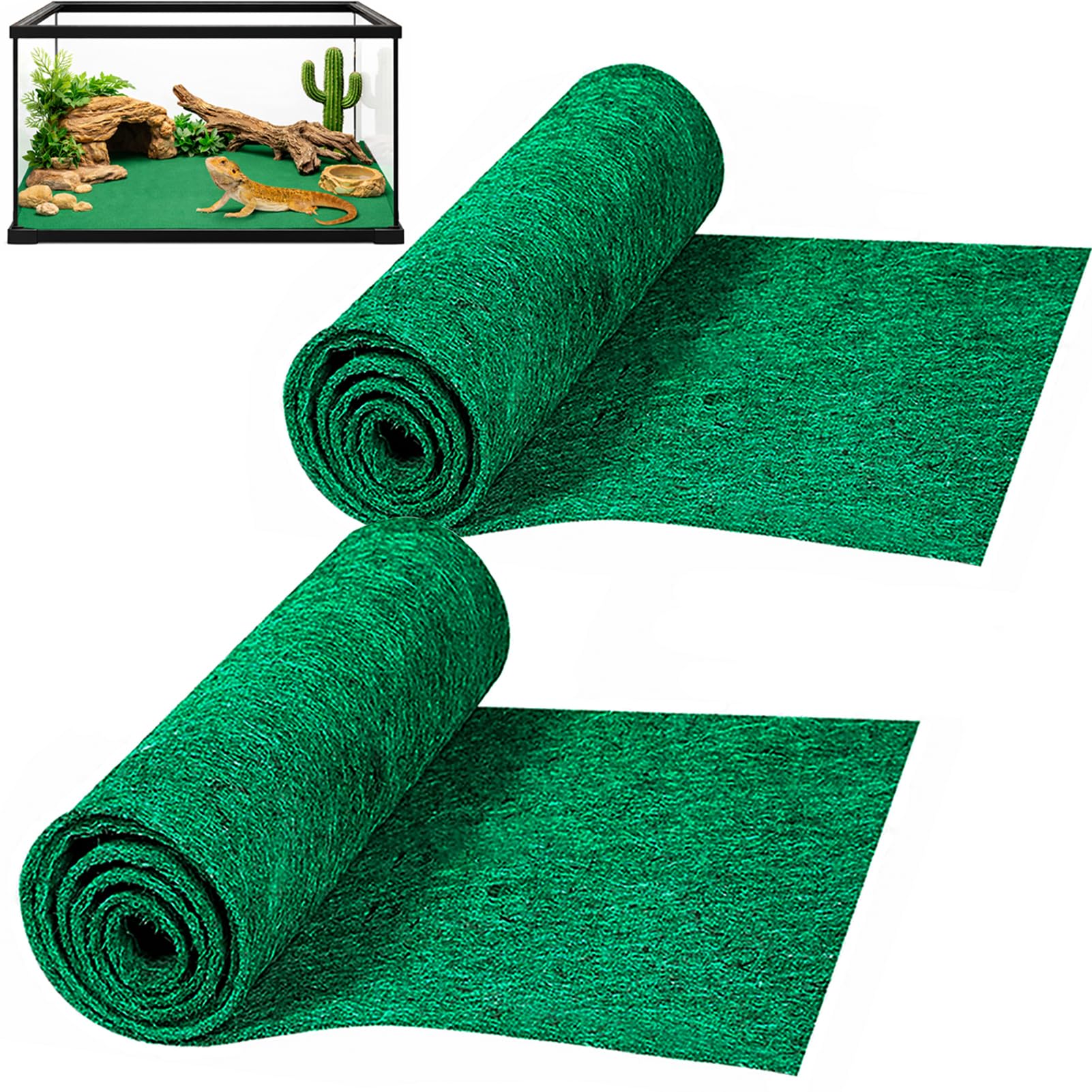 HERCOCCI 2 Pack Reptile Carpet, 39’’ x 20’’ Terrarium Bedding Substrate Liner Reptile Cage Mat Tank Accessories for Bearded Dragon Lizard Tortoise Leopard Gecko Snake (Green)