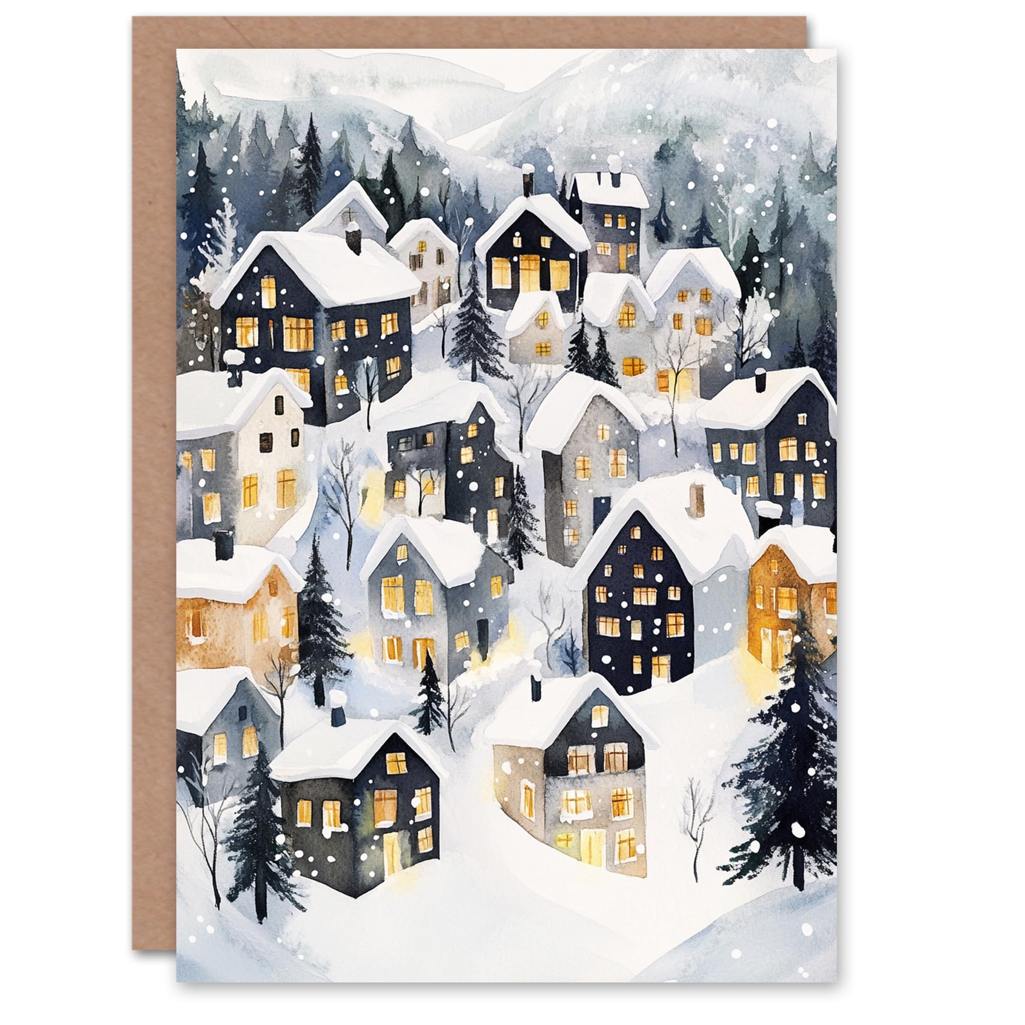 Artery8 Snow Capped Rooftops Winter Alpine Blank For Him Or Her Art Xmas Festive Christmas Card