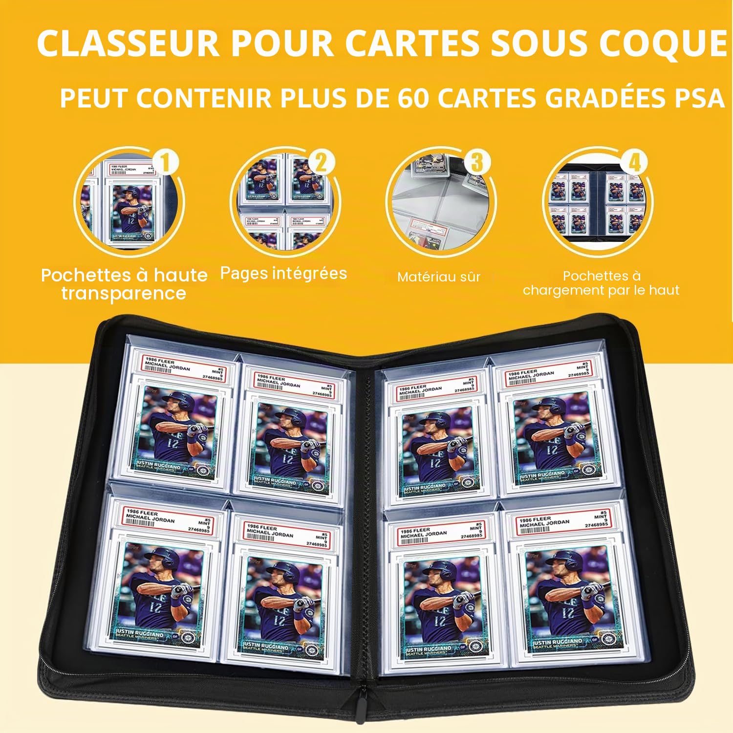 Classeur à 40 pochettes classées pour cartes PSA à chargement par le haut, classeur de rangement de cartes en cuir synthétique, classeur à 4 pochettes de qualité supérieure avec pochettes
