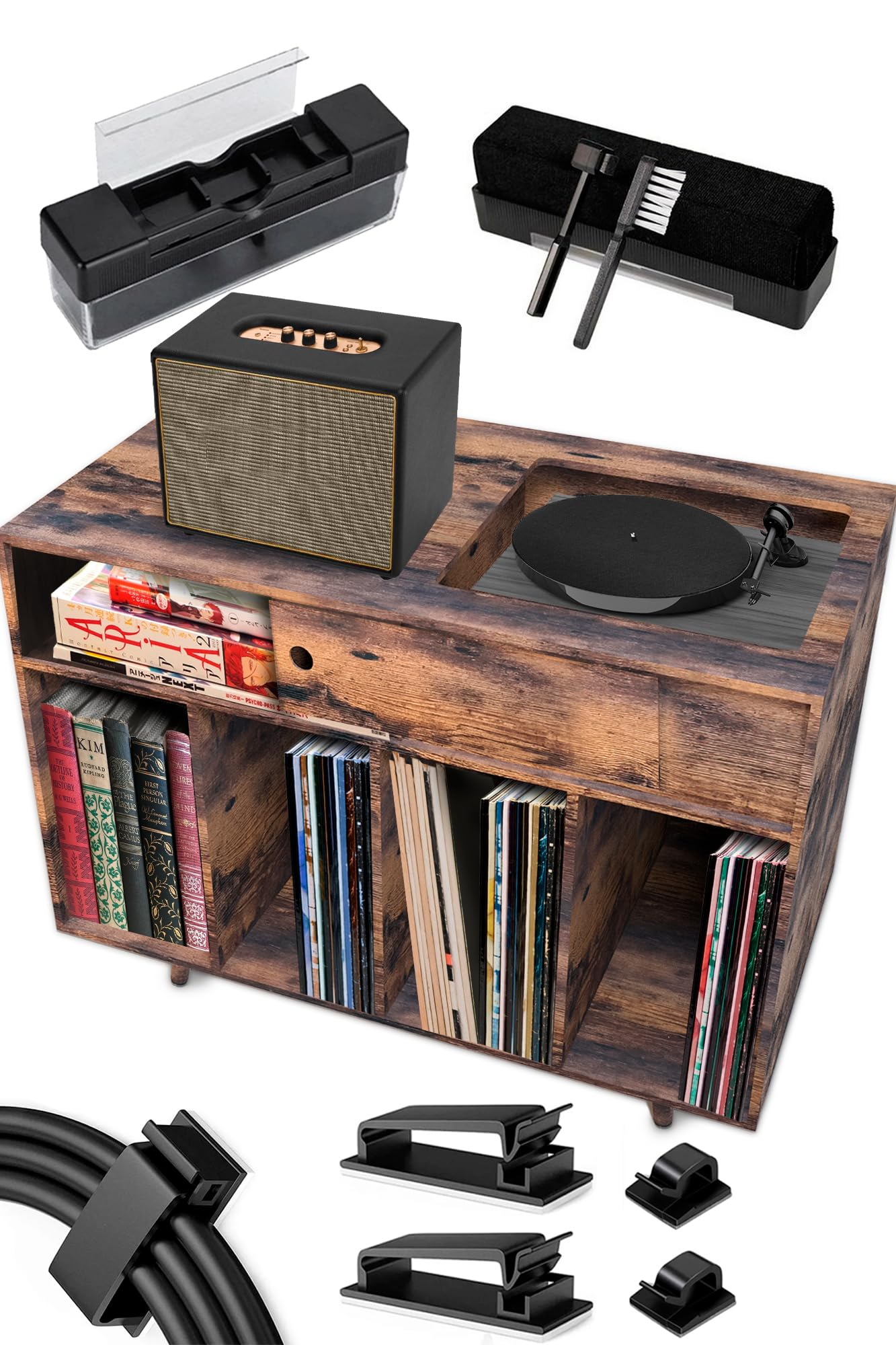 Blibblay Record Player Stand – Large Record Player Stand with Vinyl Storage, Wood Turntable Stand, Vinyl Record Stand and Storage, Record Player Stand with Record Storage for Albums and Accessories