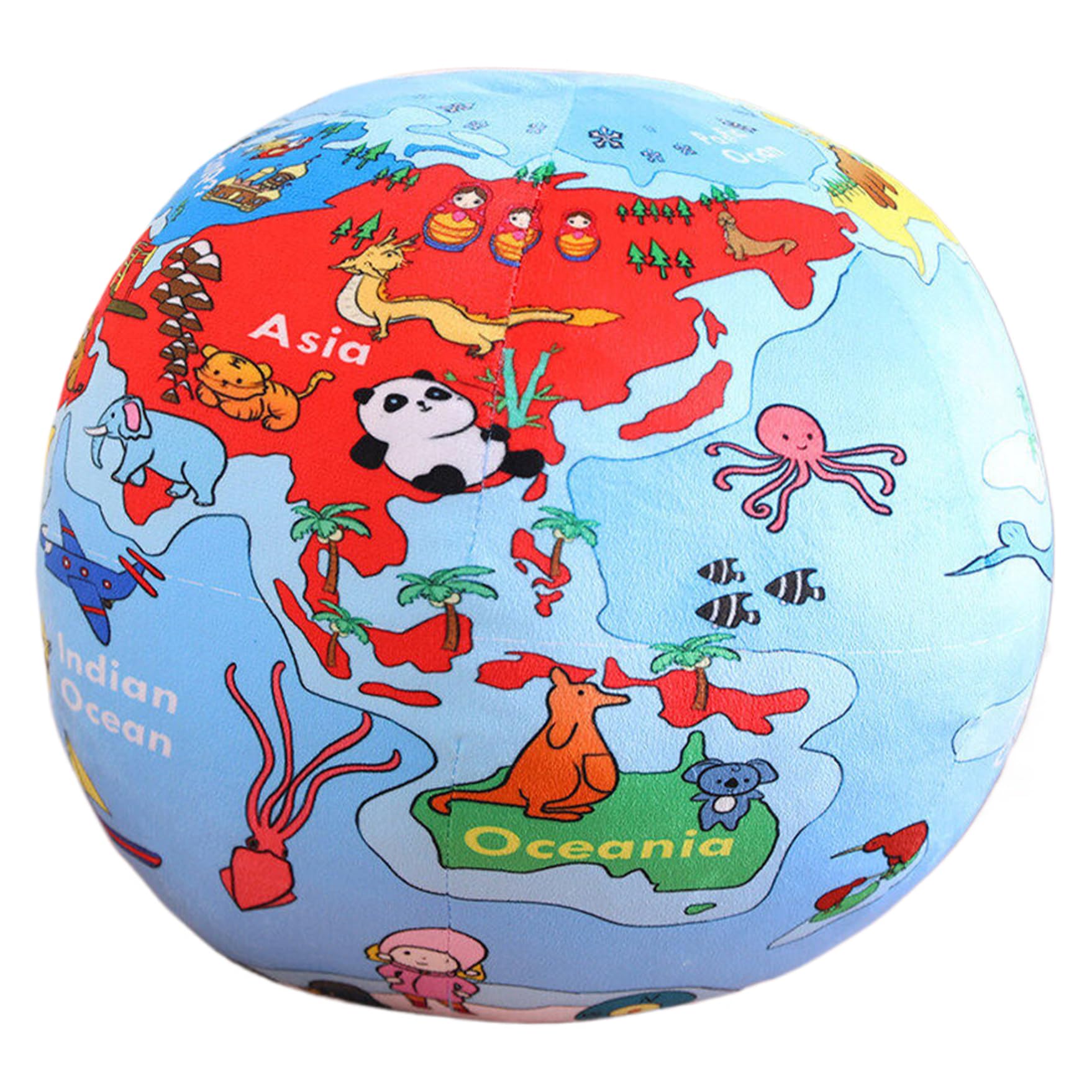 World Map Globe Pillow, Soft Educational Plush Earth Ball for Room Decor and Early Learning, 18 inch