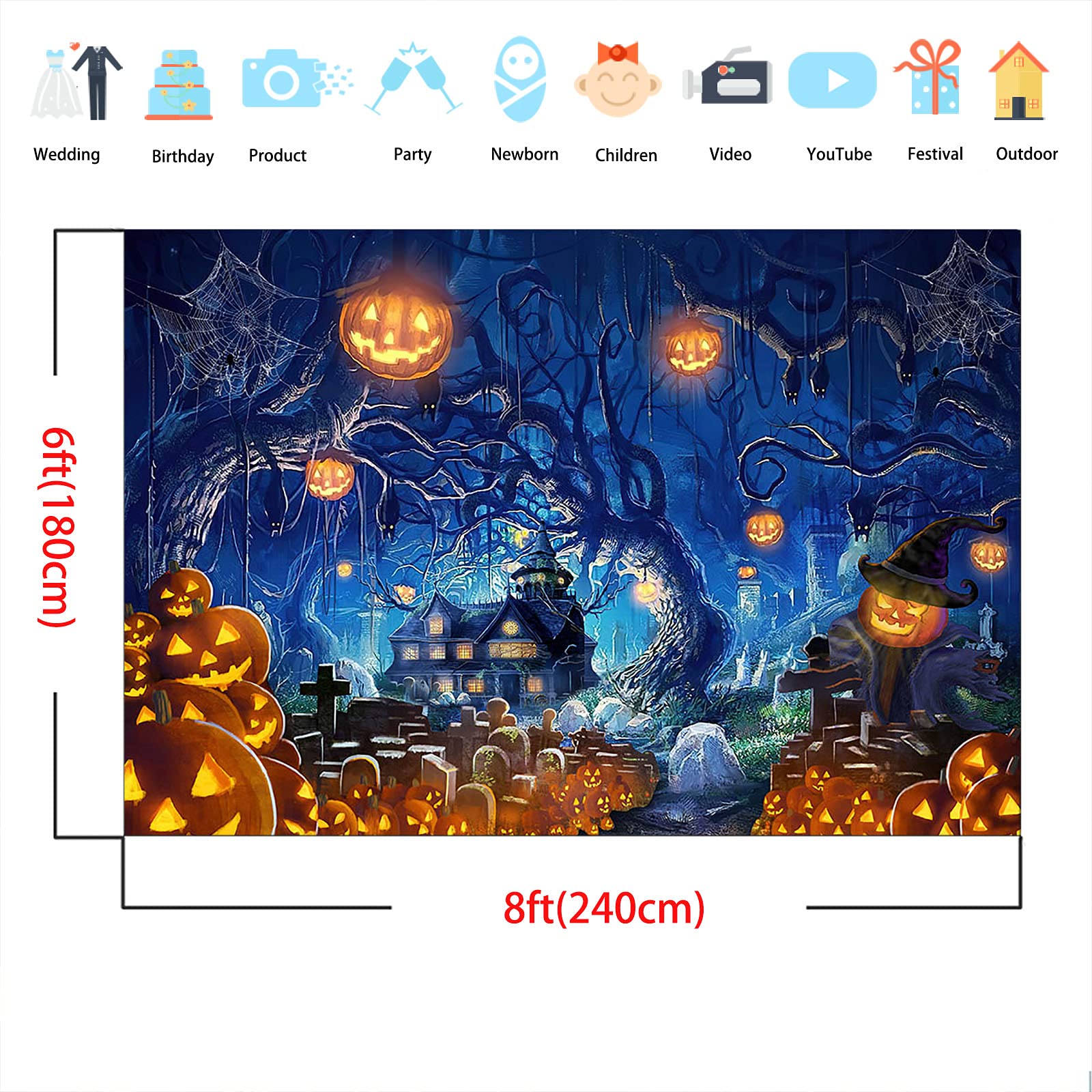 Avezano Dekoracje na przyjęcia Halloween, Halloween tła do fotografii, martwe drzewa nawiedzony dom baner Jack O'Lantern dynia latarnia portret budki fotograficznej rekwizyty (20 x 15 cm)