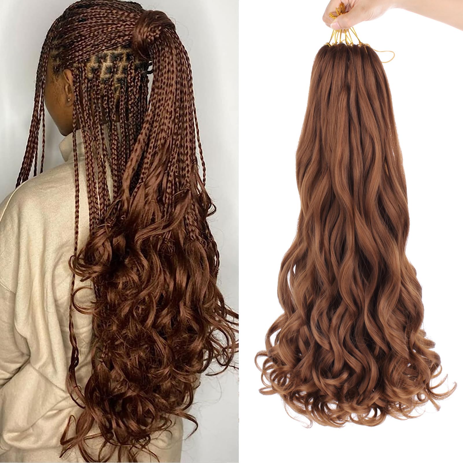 Mscat 18 Inch 8 Packs Pre Stretched French Curly Braiding Hair Loose Wave Bouncy Hair Extensions 30#, 18 Inch (Pack of 8)