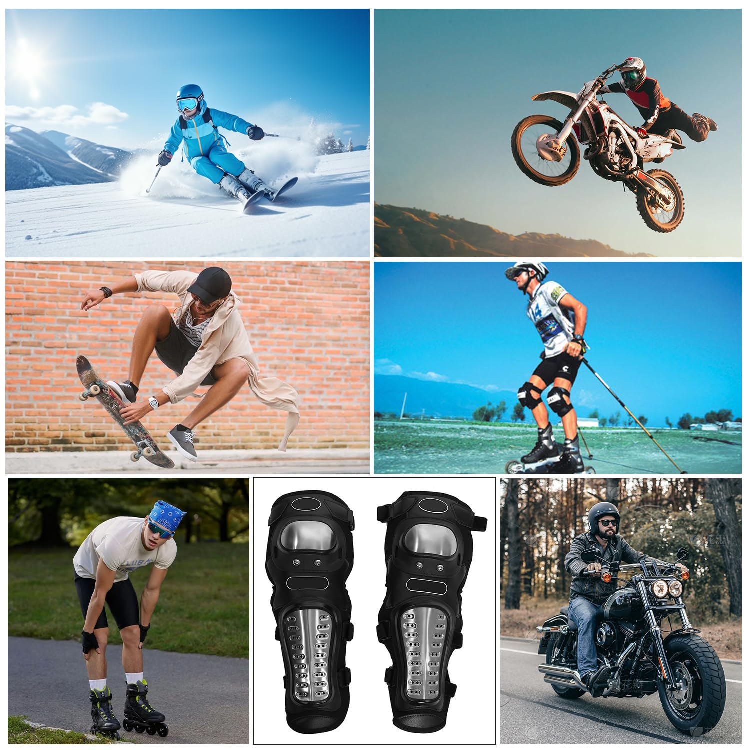 2 Unids Motocicleta Codo Protector,Protección de Motocross,Racing Rodilla Shin Guardias de Protección Equipo de Adultos,de aleación de acero inoxidable y EVA