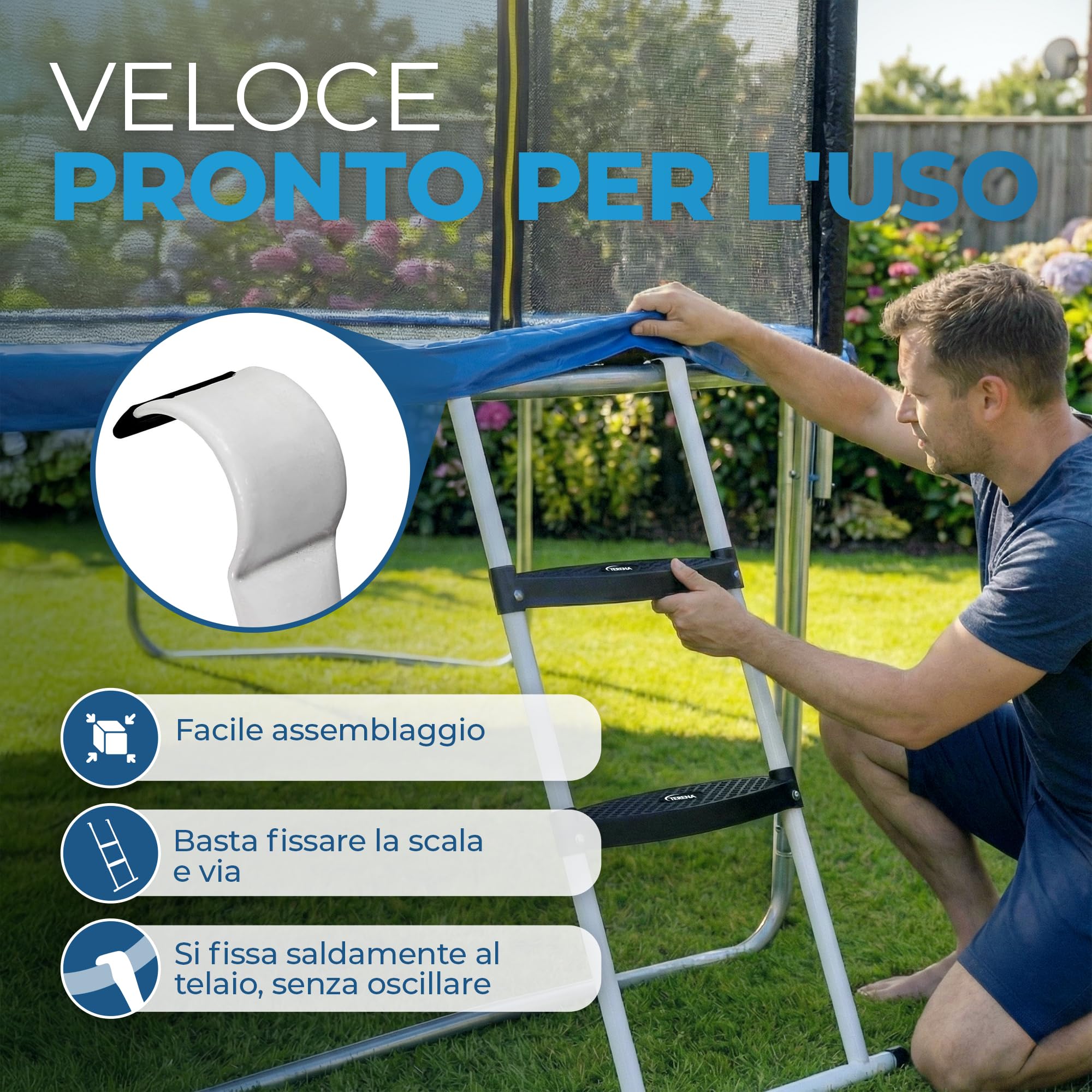 Scaletta per trampolino 85 cm + 97 cm scaletta di salita, trampolino da giardino