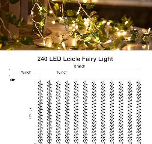 Miniatura 4 de Alpha Decor Hiedra para dormitorio 12 tiras de 240 luces LED en total guirnalda colgante de ratán de plantas falsas para bodas fiestas patio pared y