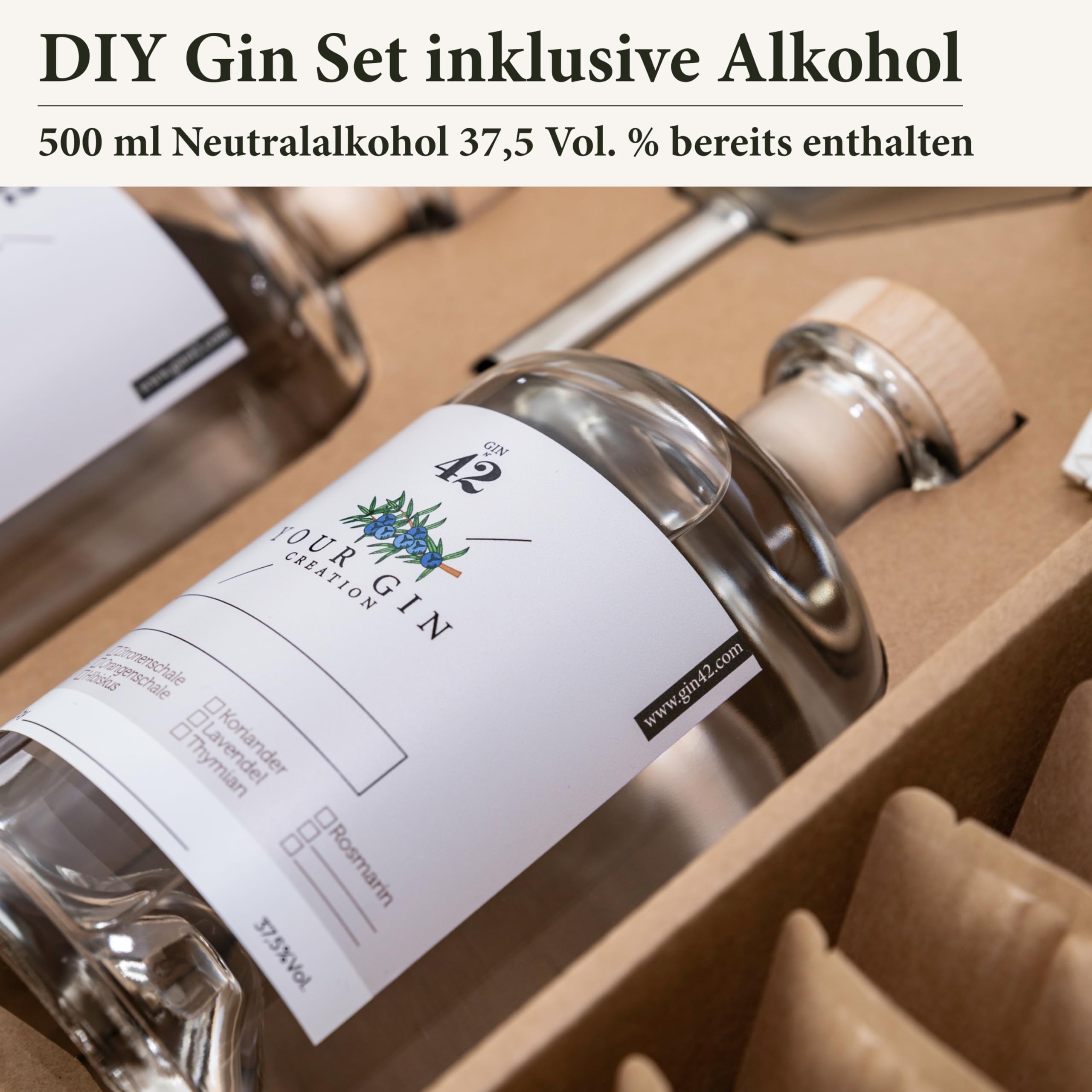Gin Set zum Selbermachen inkl. ALKOHOL - DIY Gin Geschenkset für Frauen und Männer - Gin Baukasten mit ausgewählten Botanicals und Gewürze - Die Geschenkidee mit Alkohol - Gin Probierset