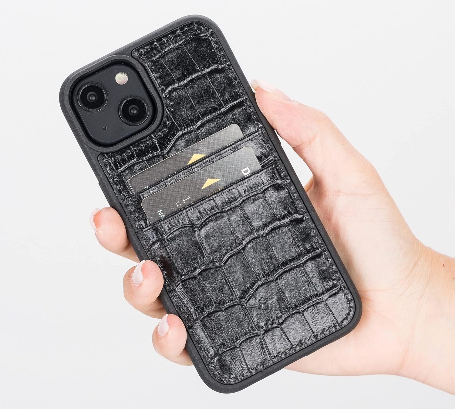 Venito for iPhone 15 Case with Card Holders Extra Secure with RFID Blocking, Protective, Slim Phone Case 6.1 inches, Capri - Black Crocodile