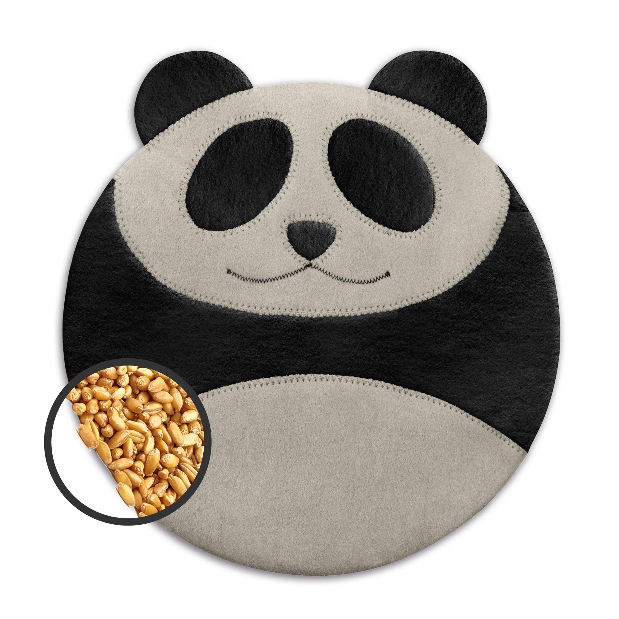 LESCHI Cuscino termico per microonde - In cotone bio con grano biologico - Cuscino riscaldante per dolori mestruali, alla pancia, schiena e zona lombare - Naturale, riutilizzabile - Panda, nero