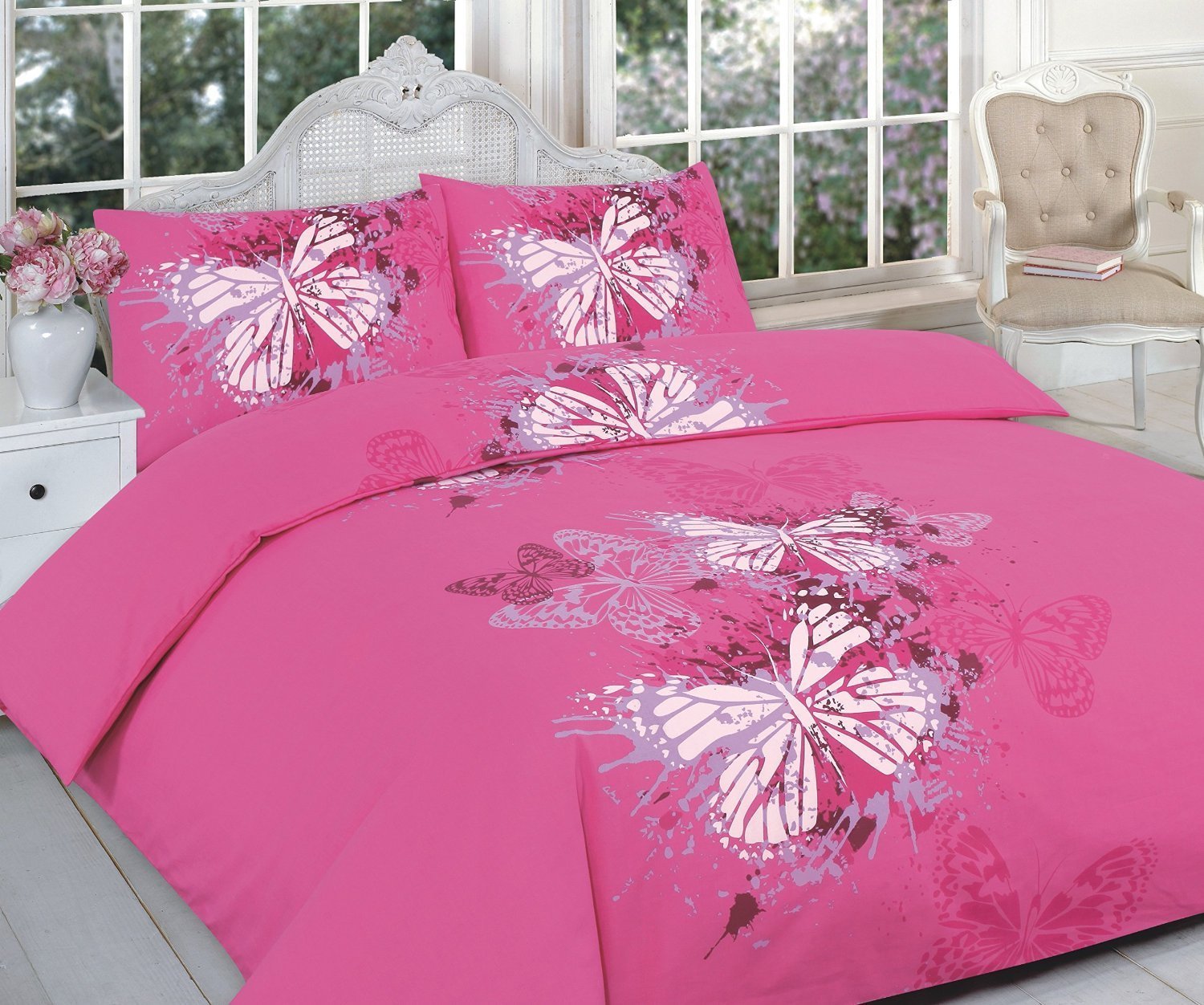 Artistic Fashionista Limited Luxury & Modern BUTTERFLY Duvet/Quilt Cover & Pillowcases Bedding Set - Printed Range (King, Pink)