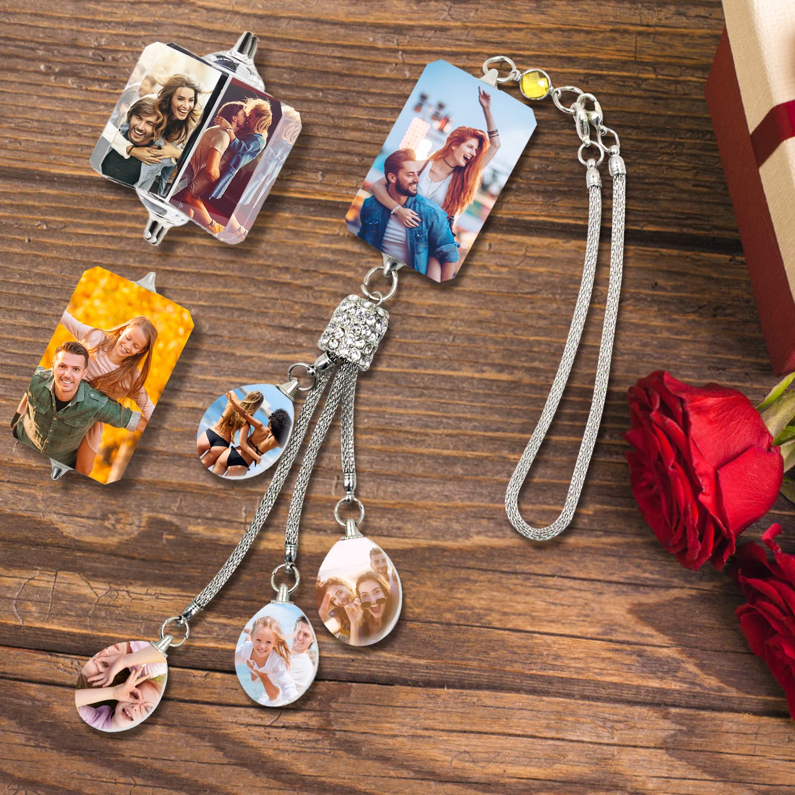 Personalized Photo Crystal Pendant for Car Home Hanging Ornaments Custom Picture Crystal Car Rearview Mirror Hanging Accessories Decor - Rectangle