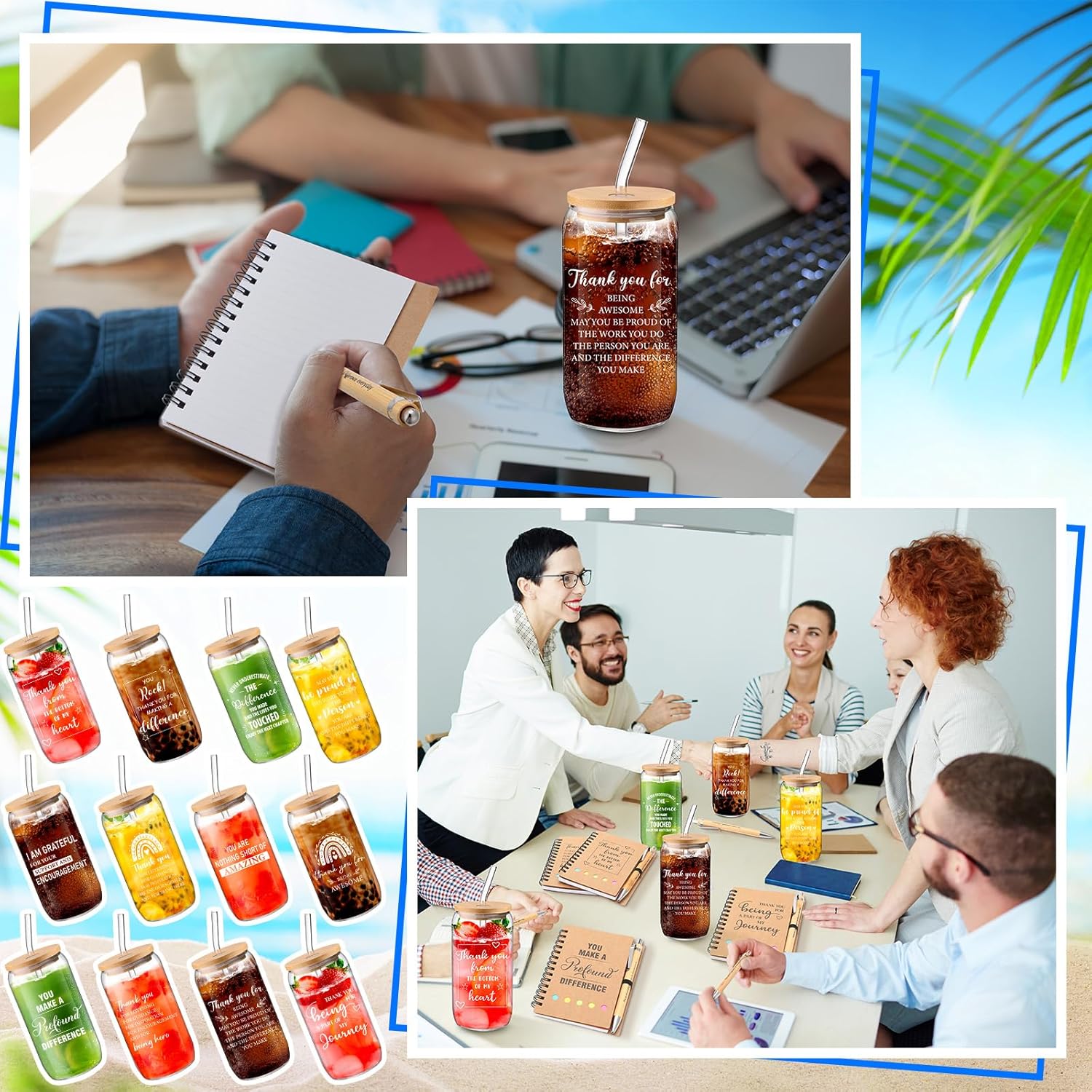 Skylety 12 Set Team Employee Appreciation Gifts Bulk Thank You Tumblers with Lid Inspirational Spiral Notebooks Sticky Pens for Staff Coworker Teacher Nurse Boss