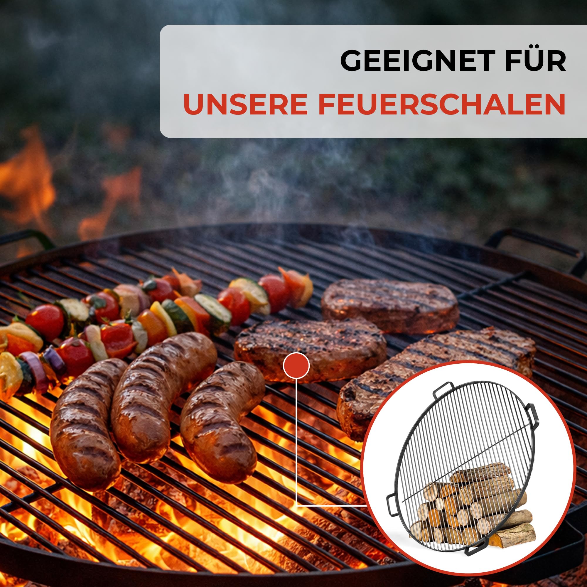 CookKing Grillrost Stahl 80 cm Inkl. 4 Griffen handgefertigt in Europa