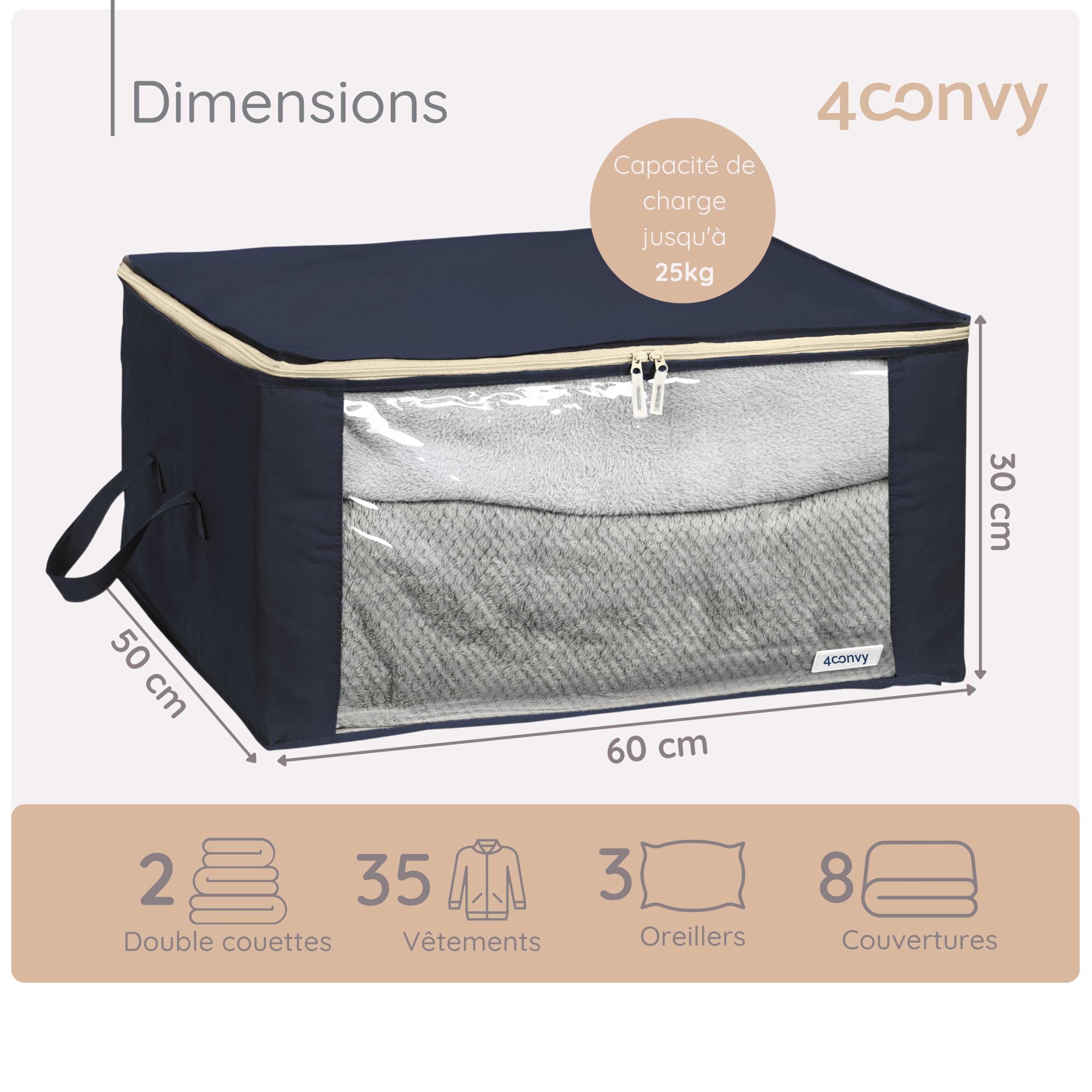 4CONVY Sac De Rangement Vêtements 3x90L - [2024 Matériau Amélioré] Housse Oxford Résistante Pour Couette Et Linge - Sans Cadre Métallique