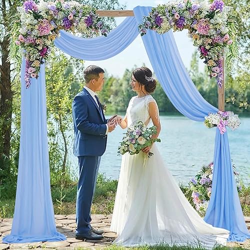 Miniatura 4 de FUHSY Tela de gasa para arco de boda de 20 pies, 1 panel de tela para arco de boda, cortinas de telón de fondo transparente azul bebé para fiestas,
