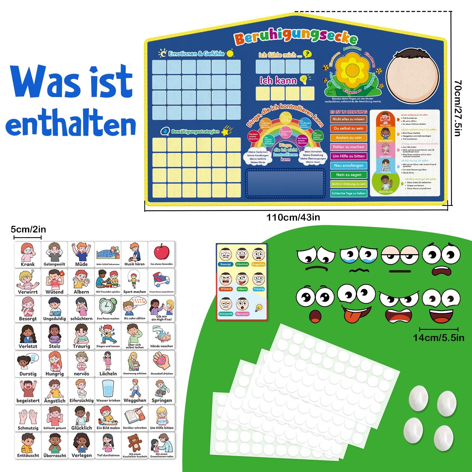 Broytain Lernposter Emotionen für Kinder, Gefühlstafel für die Ruhe-Ecke und das Klassenzimmer, Soziales und emotionales Lernen, ADHS & Autismus Hilfsmaterialien für Lehrer