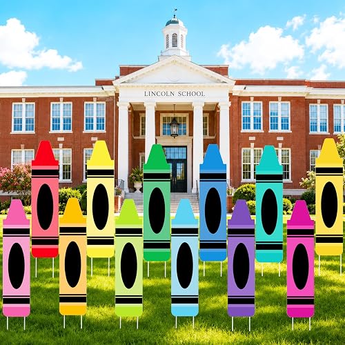 12Pcs 22 Inch Back to School Crayon Yard Signs Decorations for Classroom Large K