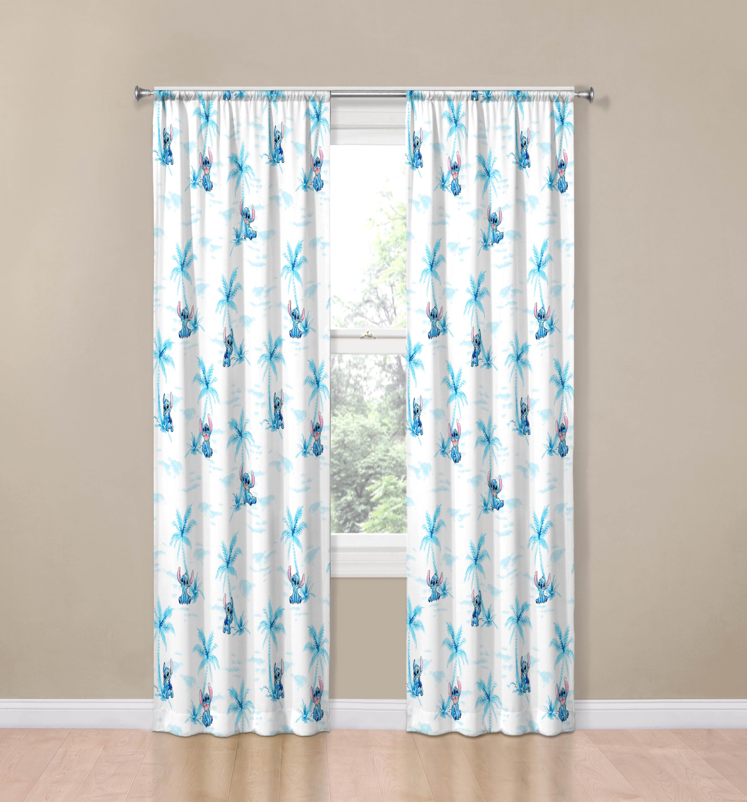 Jay Franco Window Curtains for Kids Bedroom 4-Piece Drape Set with 2 Tiebacks, White - Lilo & Stitch, 42