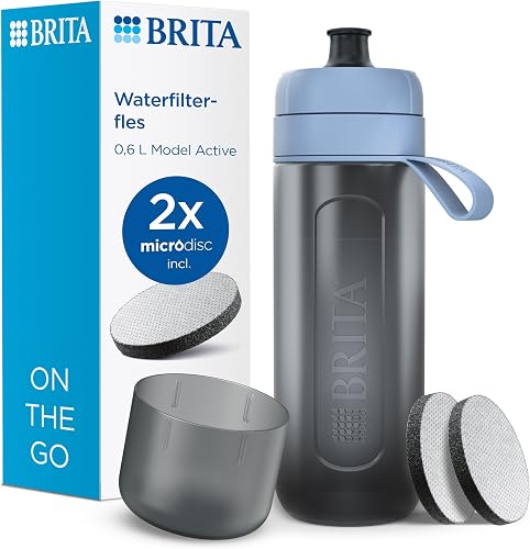 BRITA Borraccia filtrante Attivo Blu Scuro (0,6 L) riduce Cloro, Particelle Belle ≥ 15 µm, Alcuni pesticidi, erbicidi e ormoni. Conserva I minerali come Calcio e Magnesio - 1