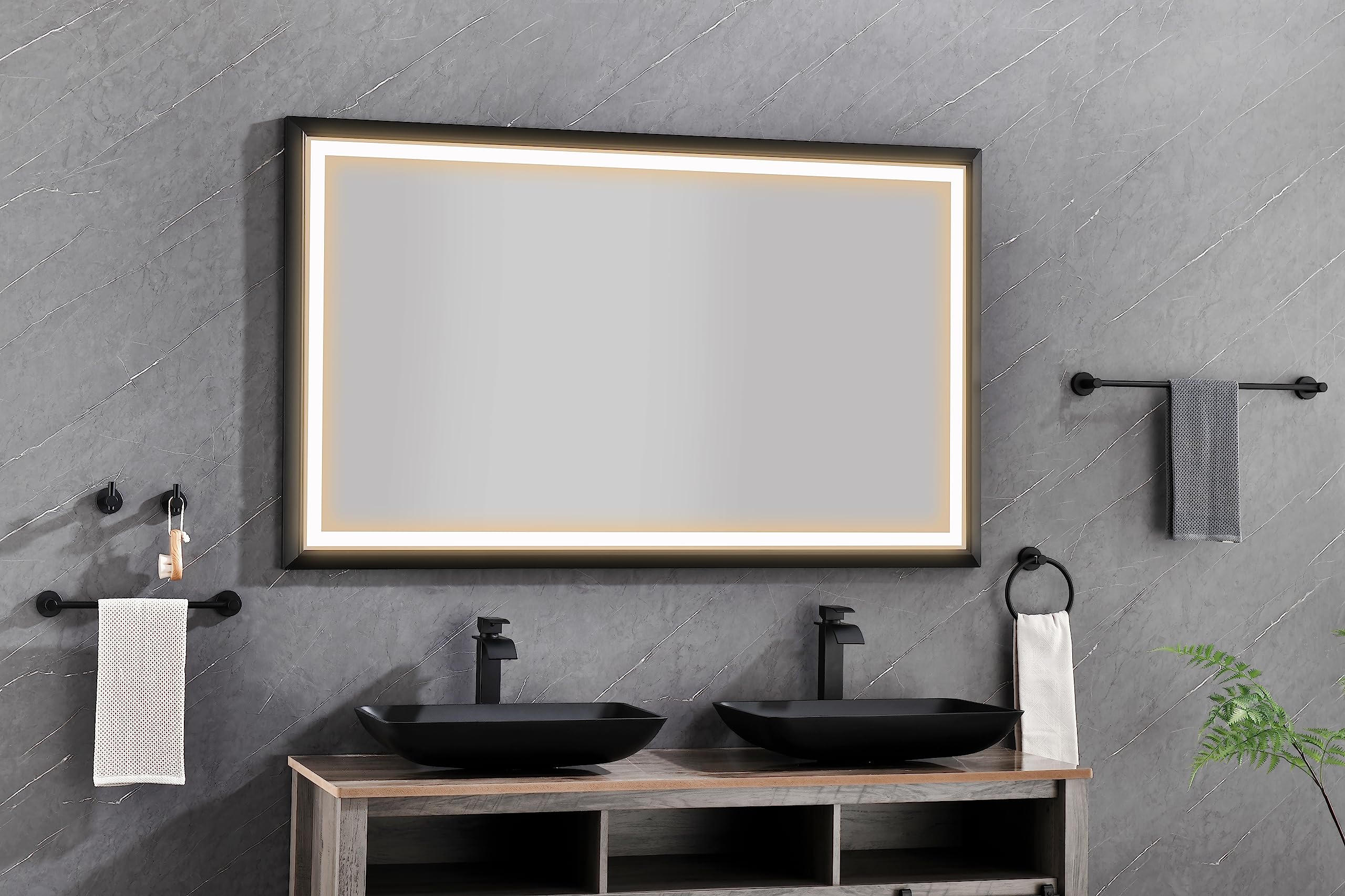 TREATLIFE HOME LED Bathroom Mirror with Aluminum Frame, 3 Color Temperatures, Anti-Fog Feature, Wall Mounted, 72 x 36 Inch, Matte Black