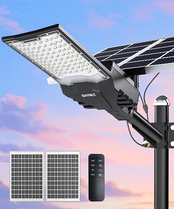 JAYNLT X-18000W Solar Street Lights Outdoor, 6500K Ultra-Large Parking Lot Lights Commercial Dusk to...
