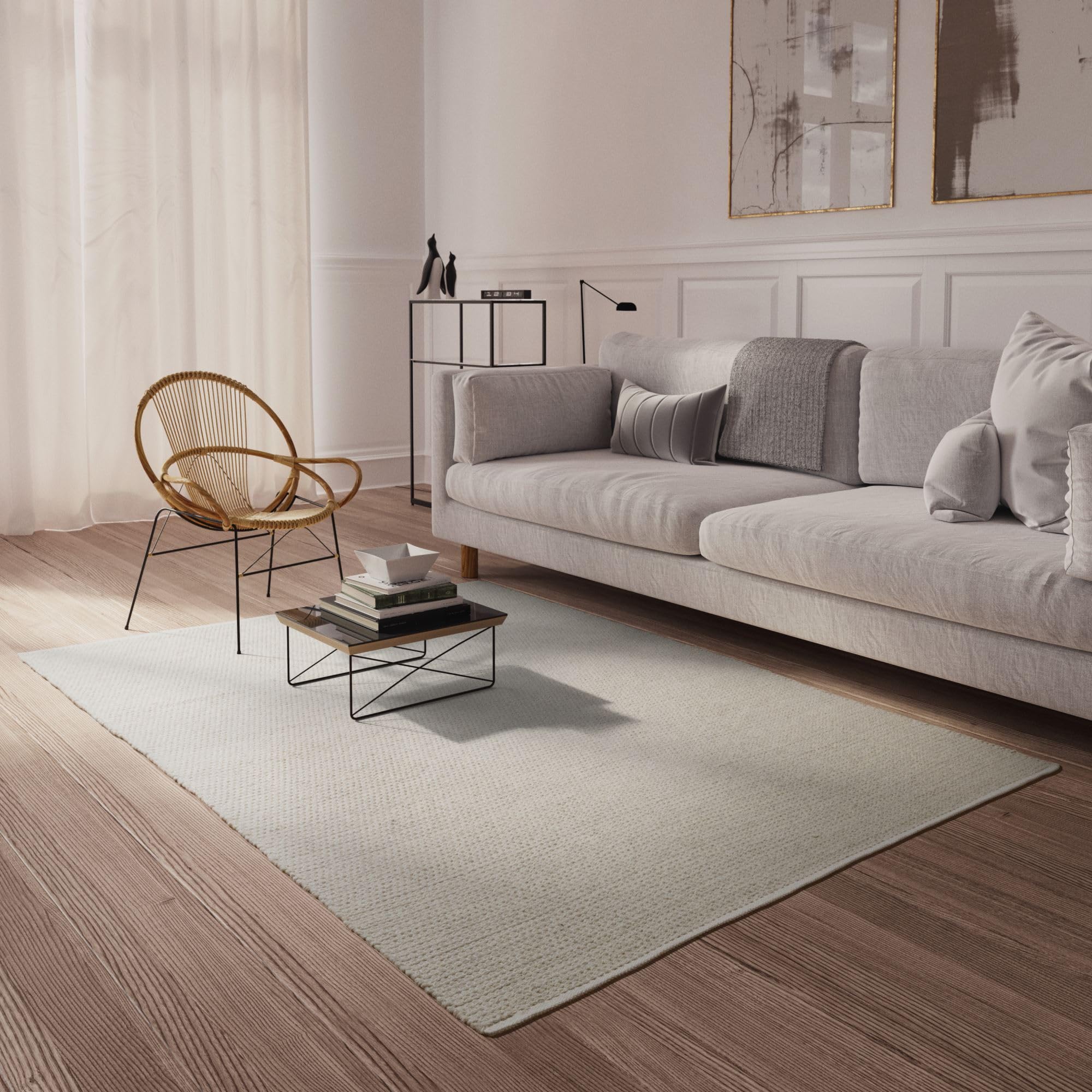 Steffensmeier Handweb Teppich Amsterdam | Wolle, Beige, handgewebt, Größe: 120x180 cm Wohnzimmer und Schlafzimmer