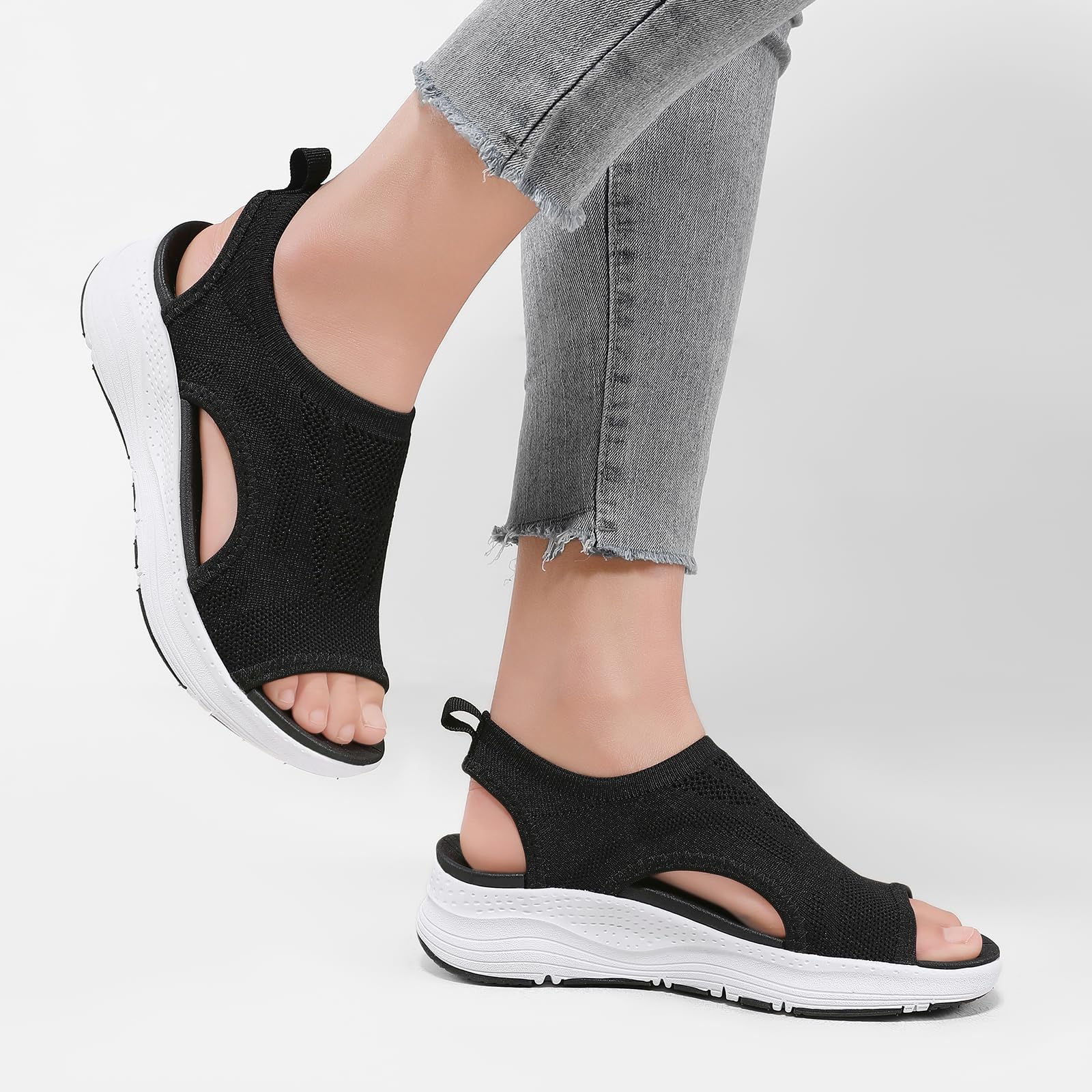 Sandales de marche orthopédiques confortables pour femme - Soutien de la voûte plantaire - Antidérapantes - Bout ouvert - Sandales de sport pour l'été, la plage