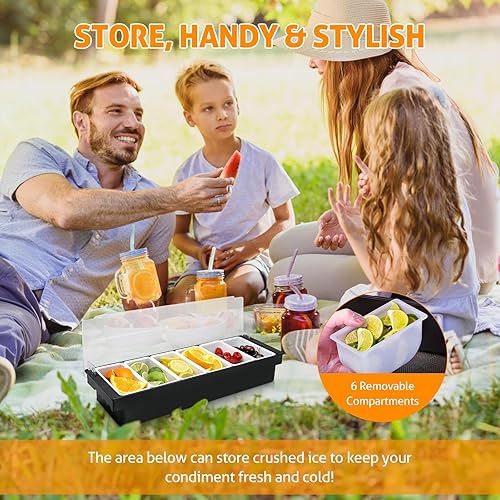 Miniatura 4 de WICHEMI Bandeja dispensadora de frutas, verduras y condimentos con tapa, estación de decoración para barmanes y servir tacos, helados, barra de