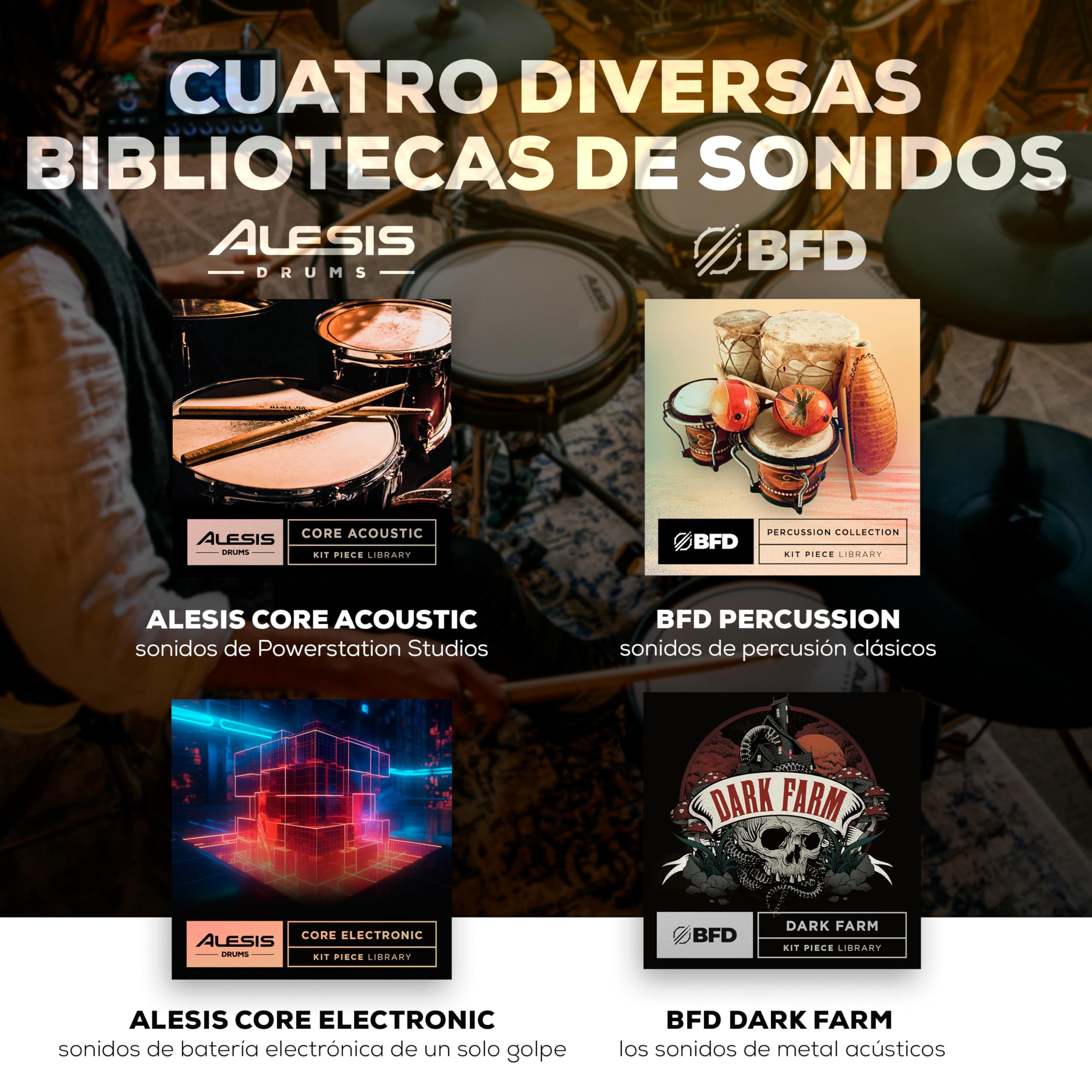 Alesis Strata Core - Kit de Batería Electrónica con Pantalla Táctil, Platillos de Triple Zona, Hi-Hat Magnético Activo y Parches de Malla de Doble Zona