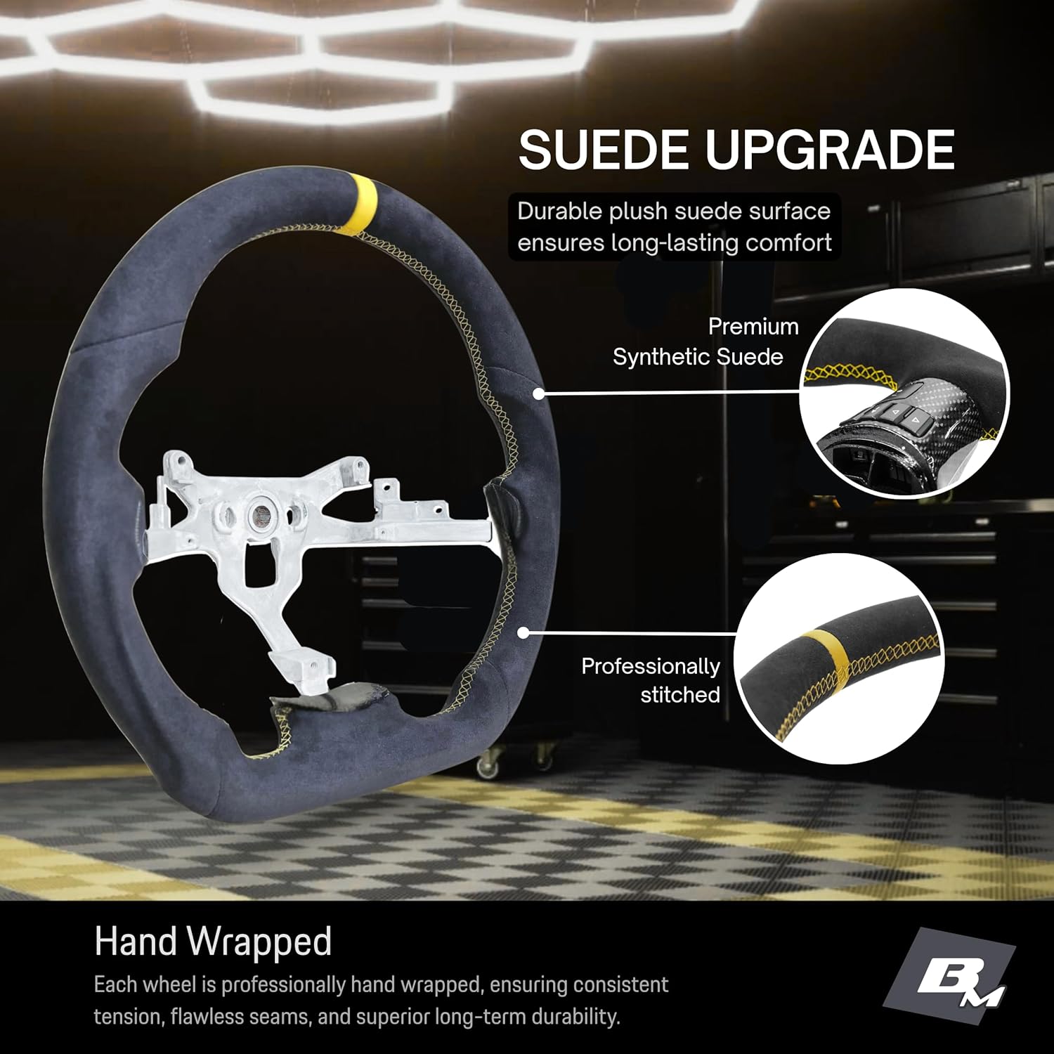 Steering Wheel for Corvette C6 2006-2011 SUEDE Leather with optional carbon fiber trim Double D Flat-Top&Bottom compatible with Stingray Z06 ZR1