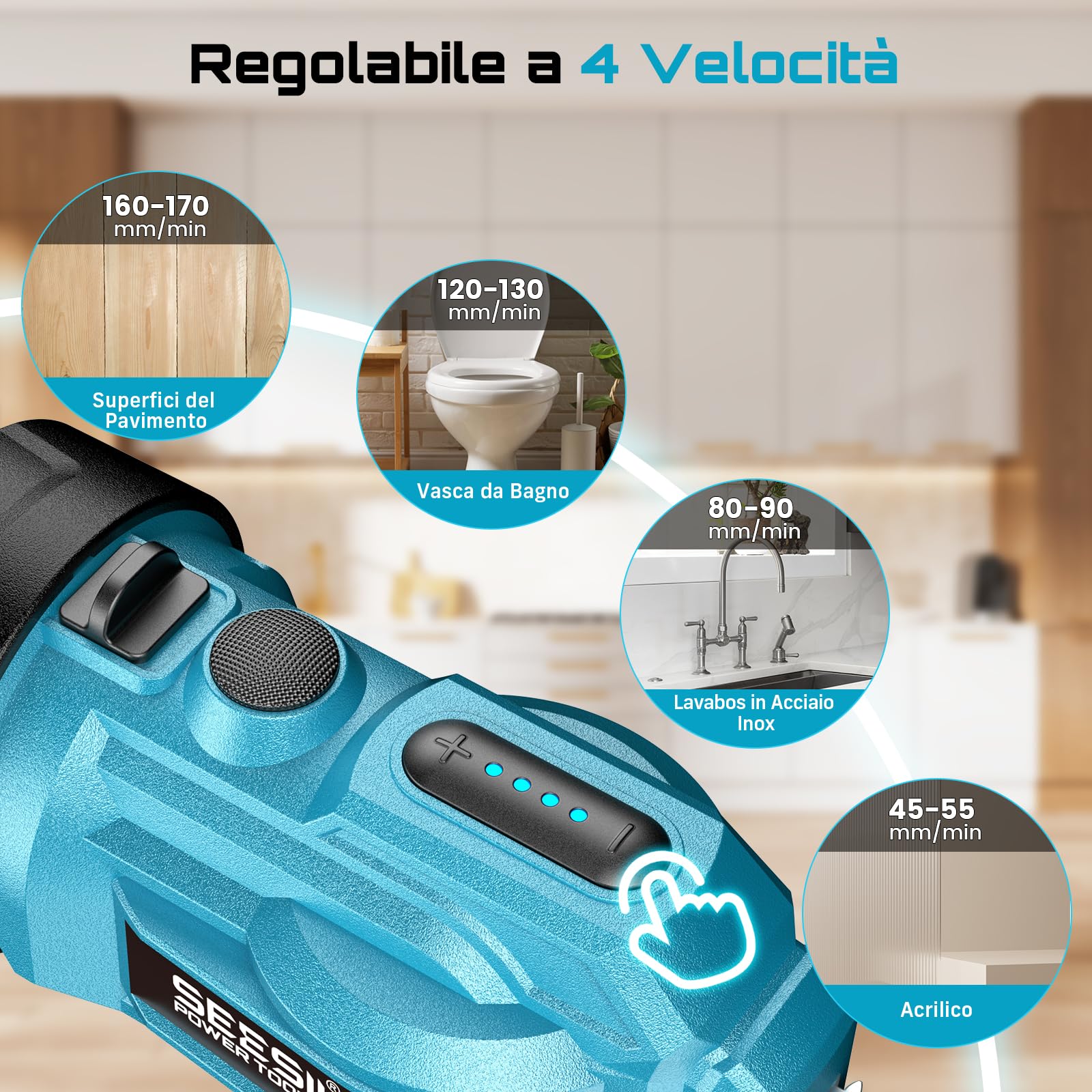 SEESII Pistola per Silicone a Batteria, 21V Pistola per Silicone Elettrica e Adesivi per Cartucce da 10oz/300ml con Batteria da 2.0Ah e Caricabatterie, 4 Velocità (300ml)
