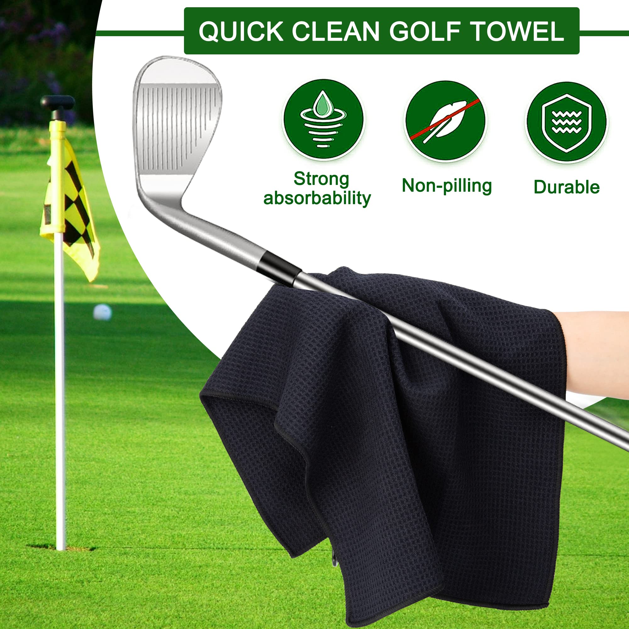Asciugamano da Golf in Microfibra 2 Pezzi Ripiegabile con Moschettone Asciugatura Rapida 60x40cm