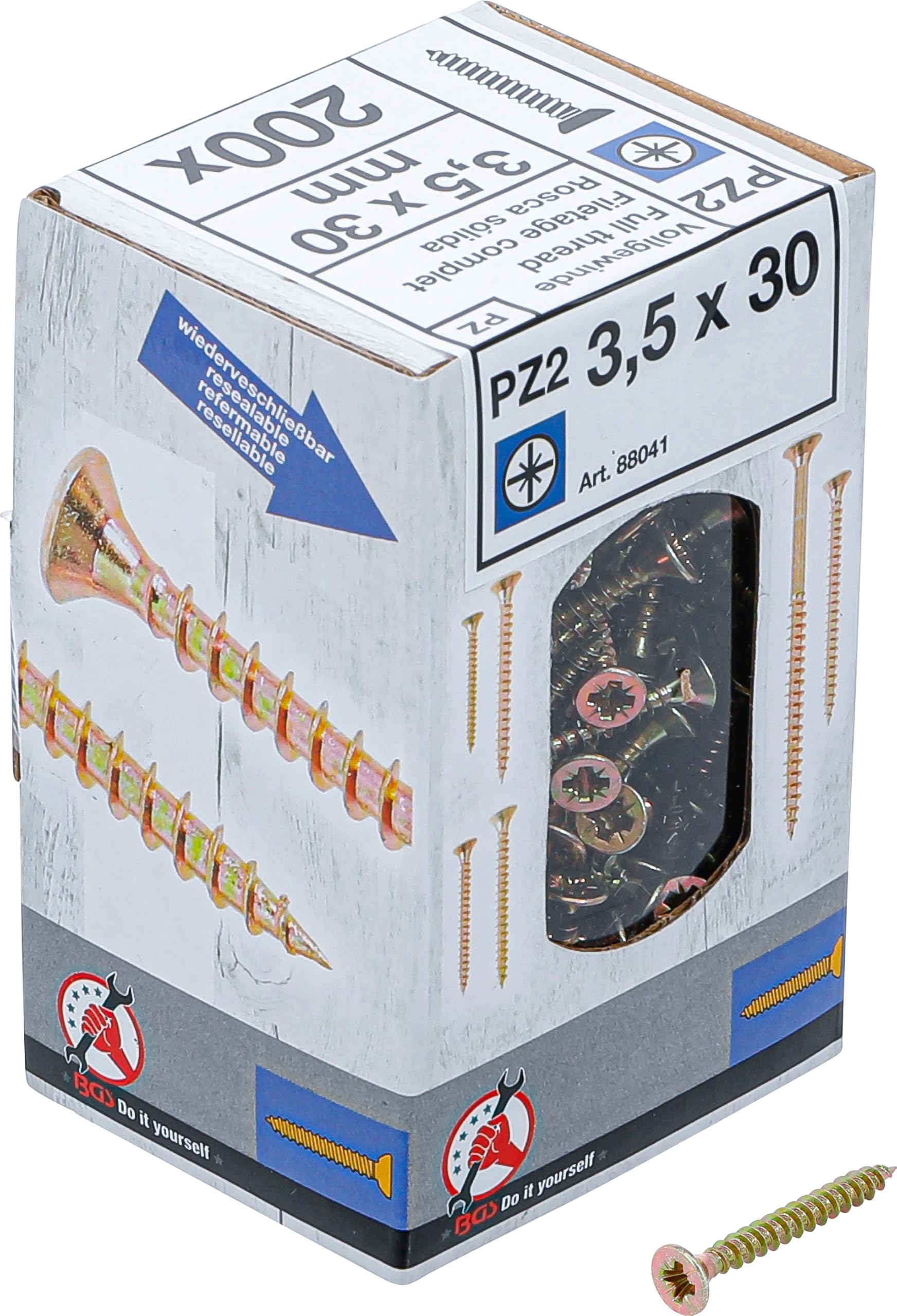 BGS DIY 88041 | Multi-Purpose Screws | Cross Slot PZ2 | 3.5 x 30 mm | 200 pcs. — image 1