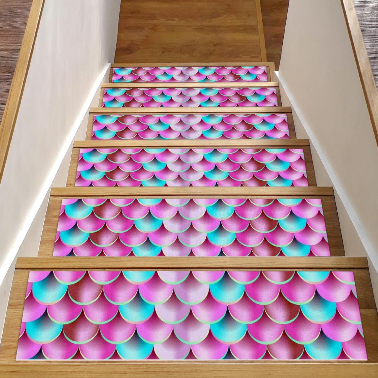 Tapis d'escalier antidérapants anti glissade marche bois lot 15 rose motif écailles
