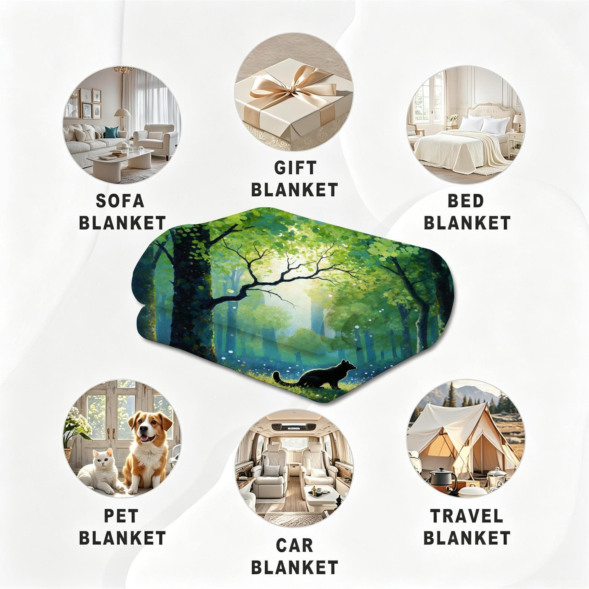 Coperta Matrimoniale 180x200 Foresta Verde Pile Flanella Motivo-A75