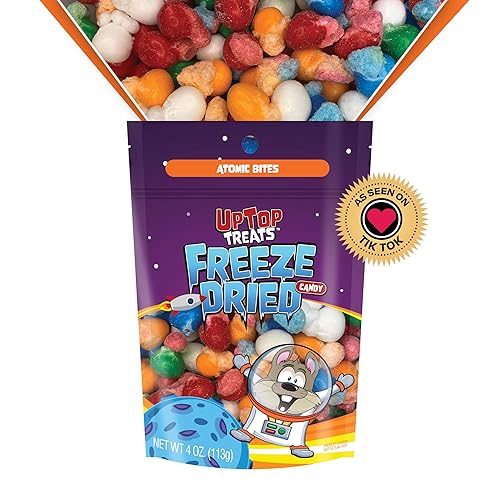 Atomic Bites - UpTop Treats - Caramelos liofilizados - Sabores originales de frutas, cereza, frambuesa azul, naranja, sandía, misterio blanco,